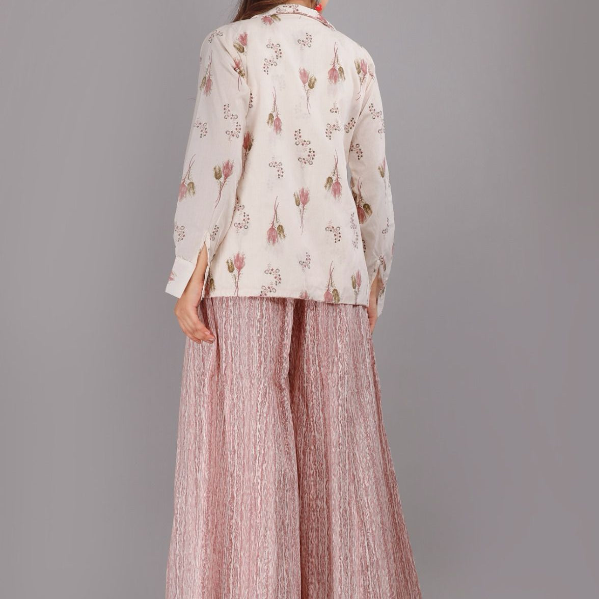 Peach Printed Cotton Coord Set with Hand Embroidered Motif –JC 21