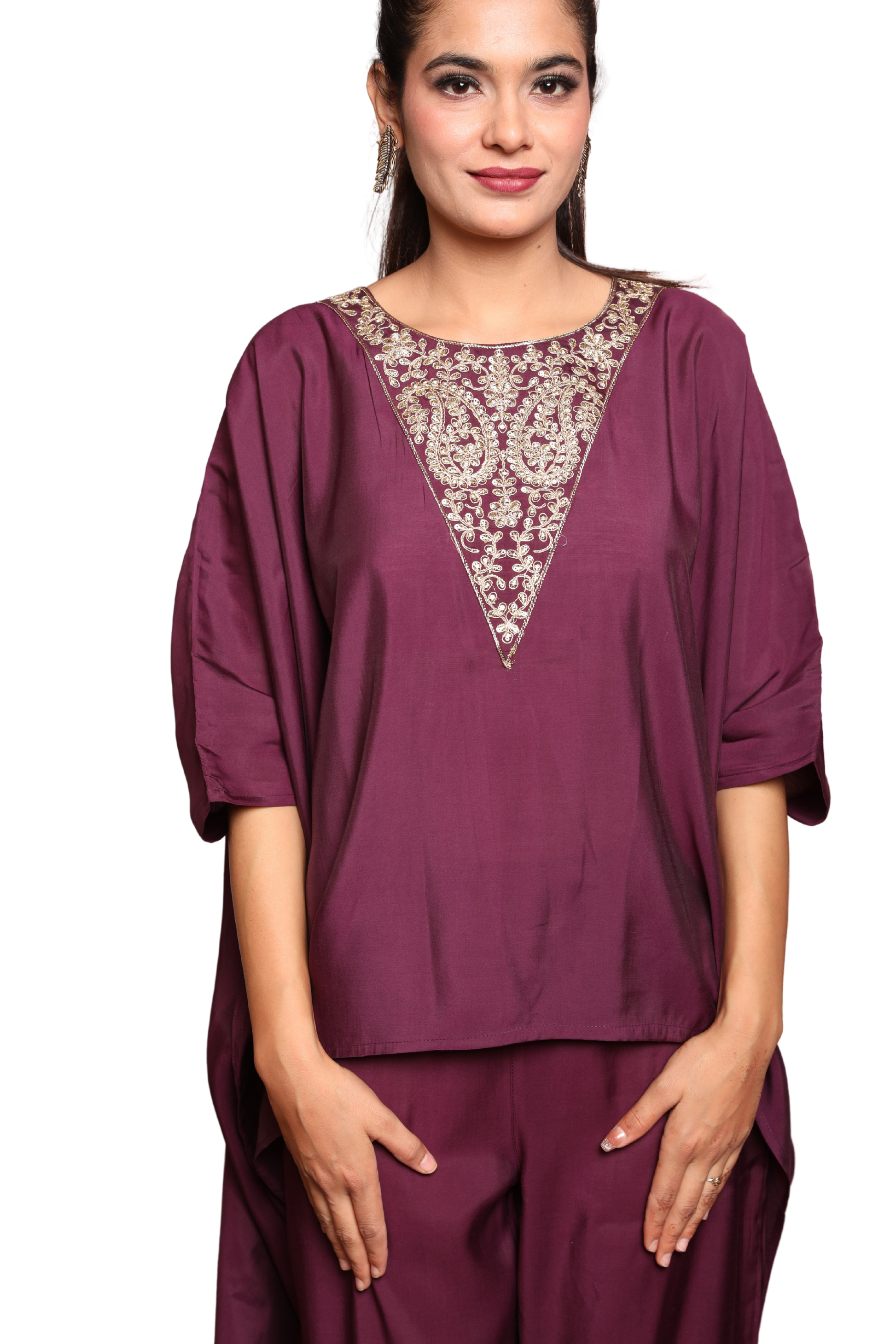 Women’s 2-Piece Cord Set with Zari Embroidery on Yoke and Pocketed Pants