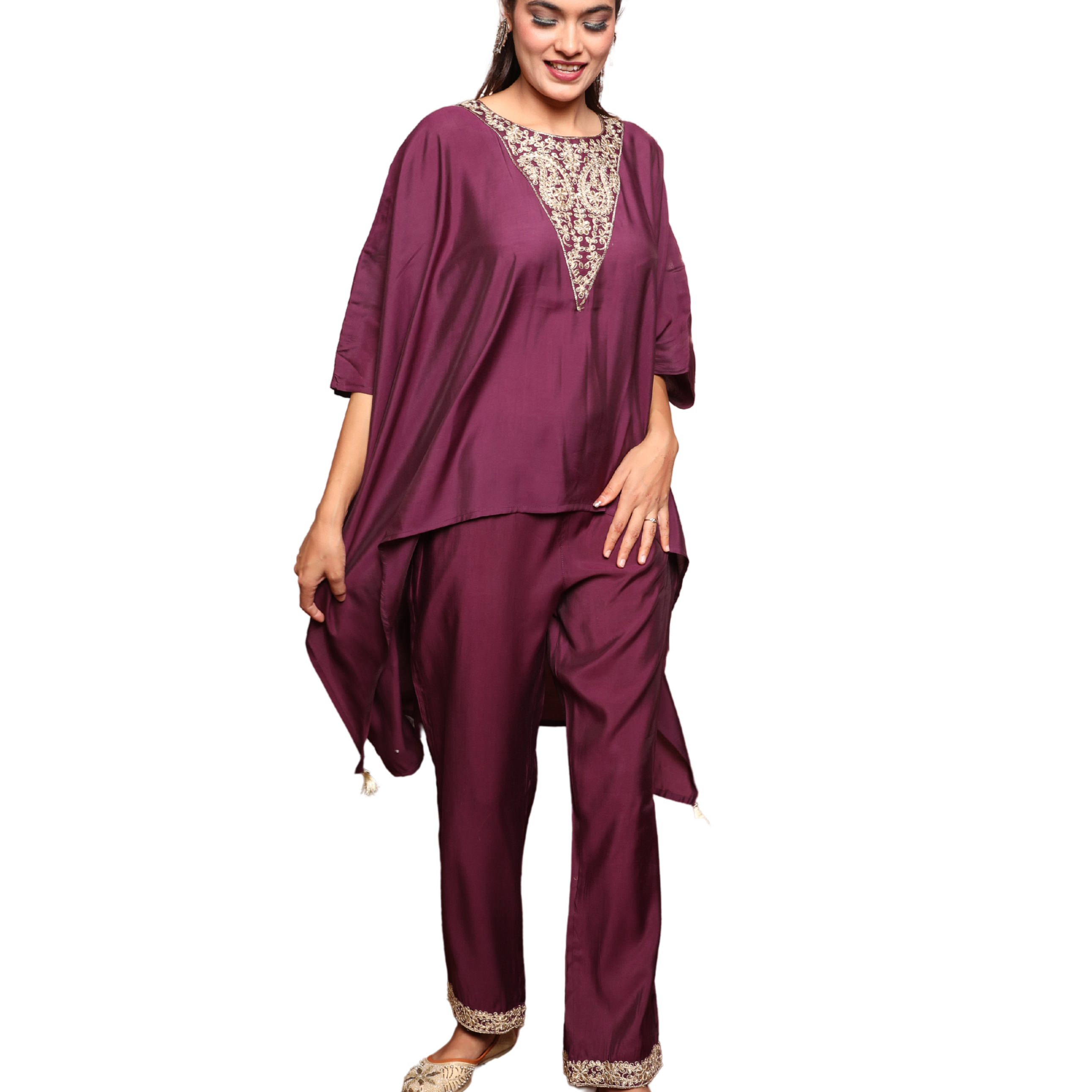 Women’s 2-Piece Cord Set with Zari Embroidery on Yoke and Pocketed Pants