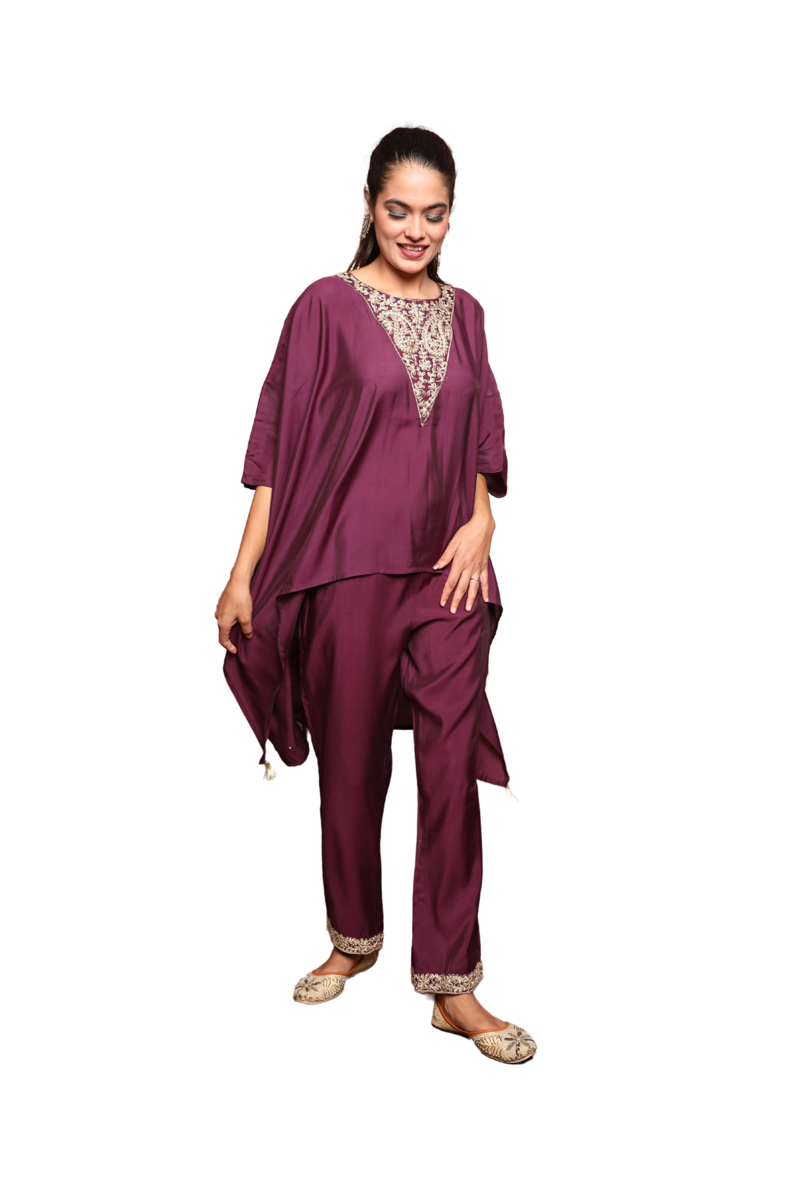 Women’s 2-Piece Cord Set with Zari Embroidery on Yoke and Pocketed Pants