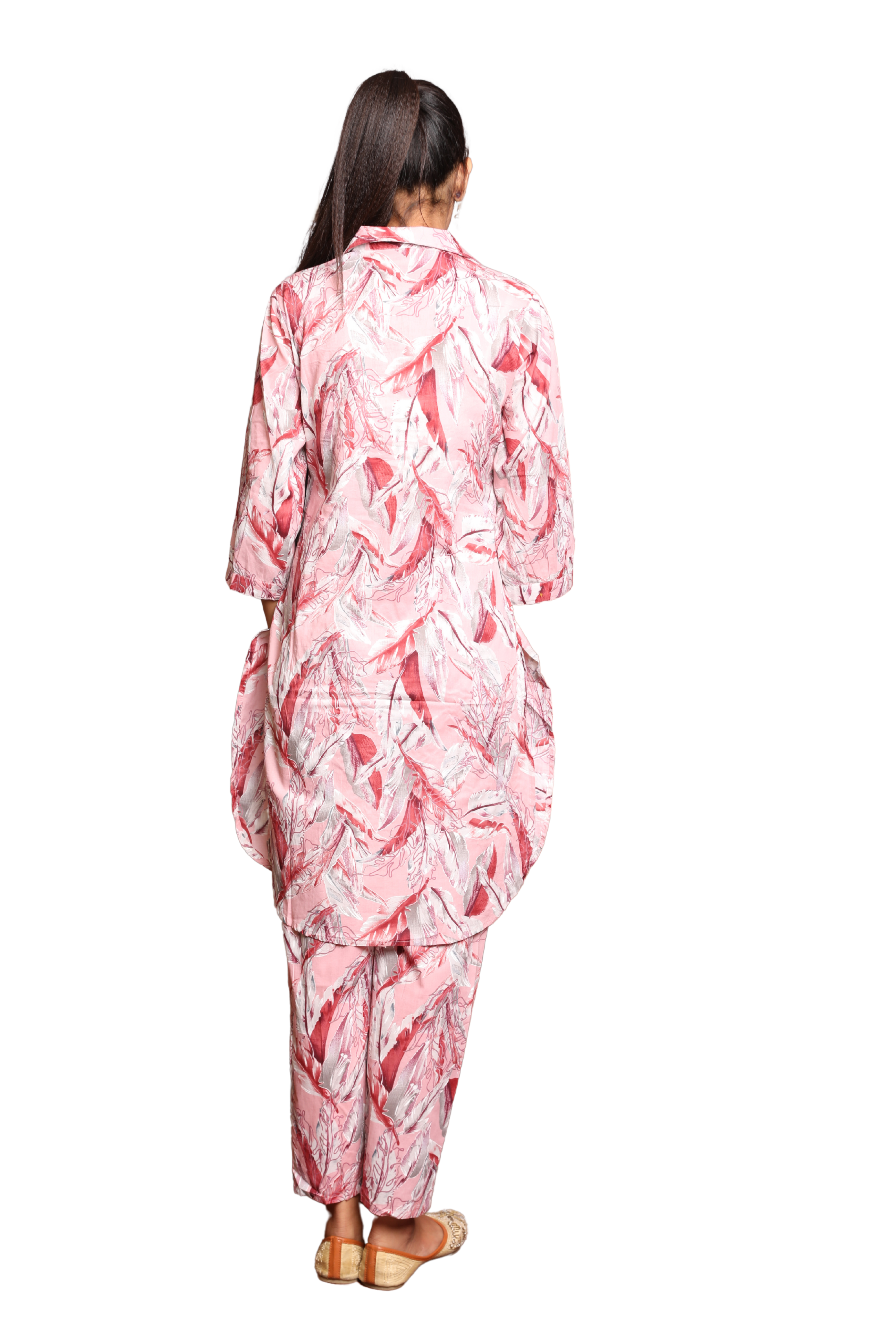 2-Piece Set with Leaf Embroidery on Collar & Mirror Work Detailing