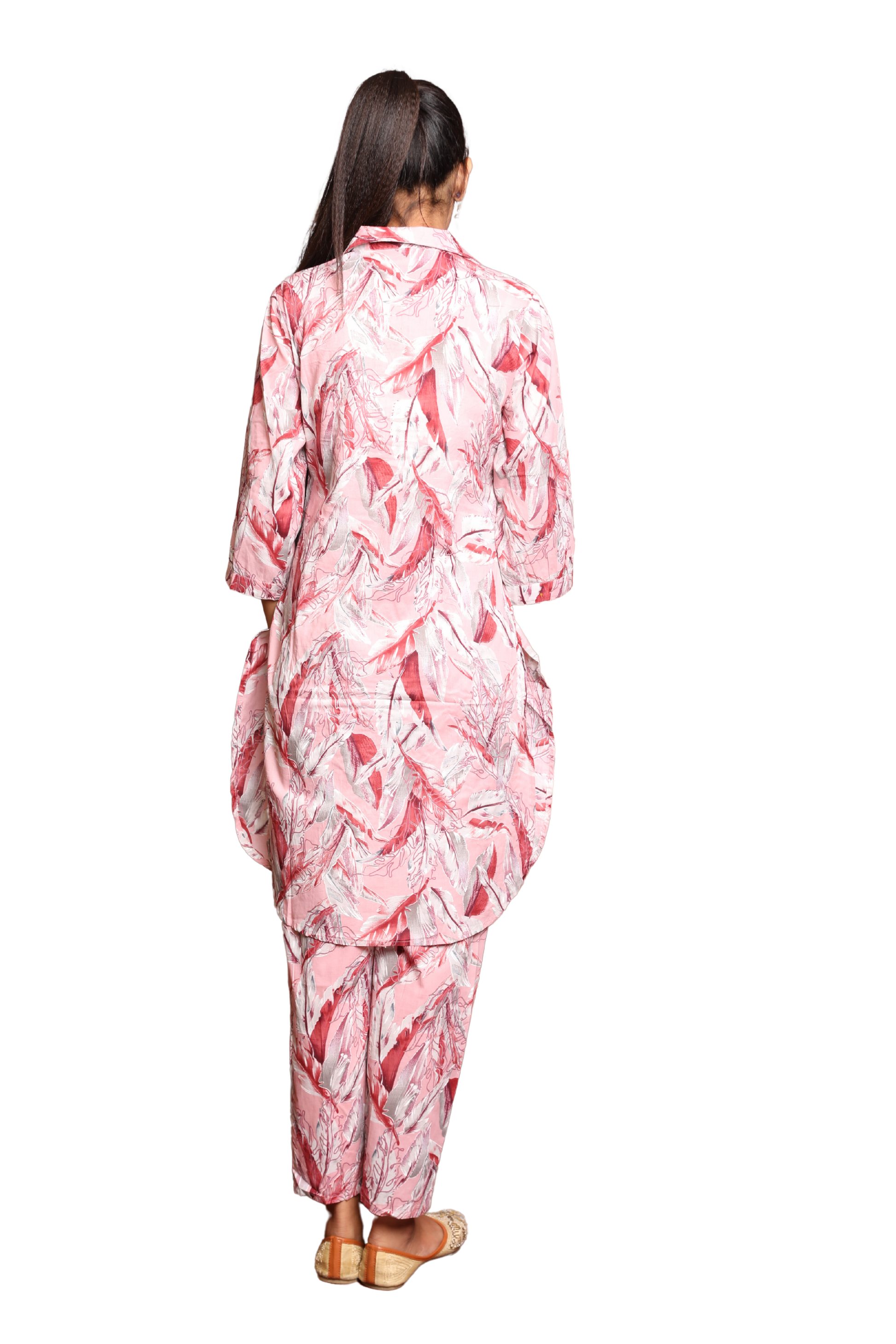 2-Piece Set with Leaf Embroidery on Collar & Mirror Work Detailing