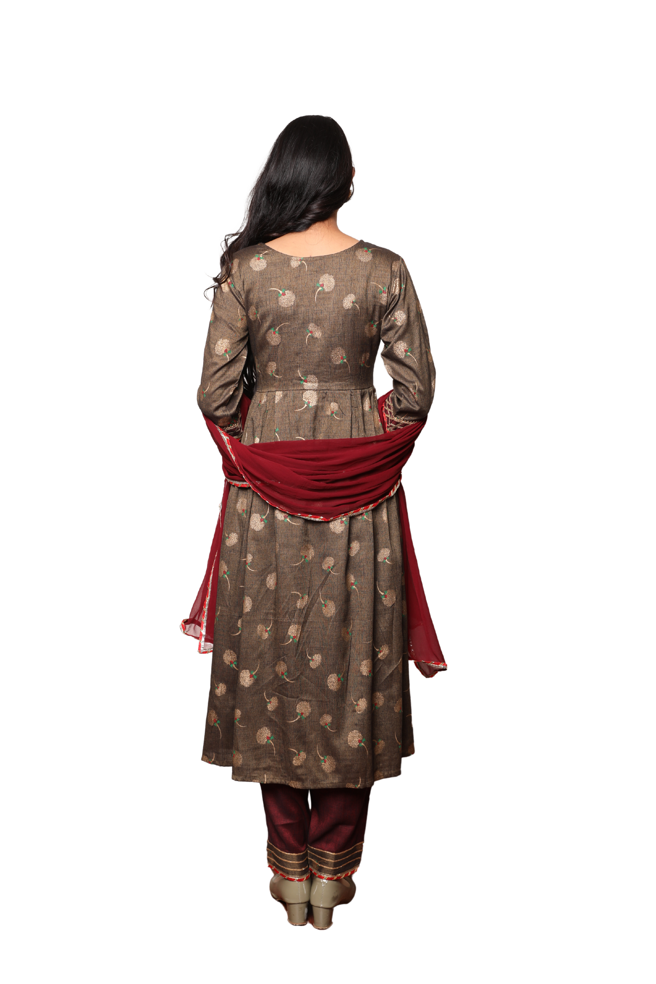 3-Piece Anarkali Set with Gota Lace Detailing & Pant with Pocket
