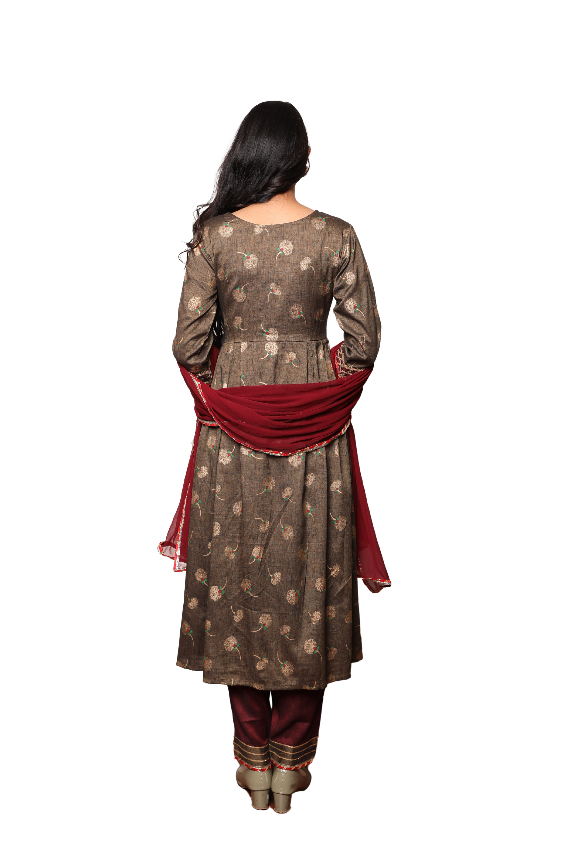 3-Piece Anarkali Set with Gota Lace Detailing & Pant with Pocket