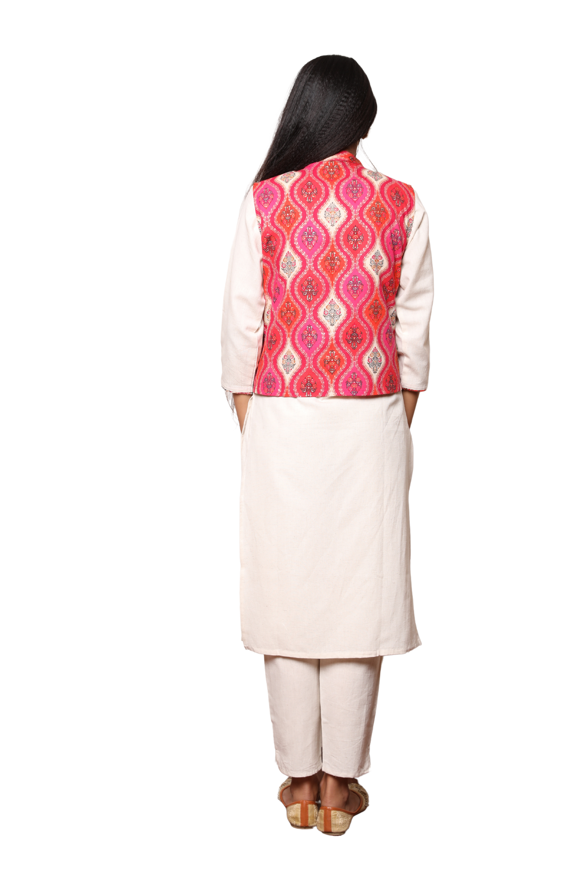 3-Piece Set with Nehru Jacket in Flex Cotton & Foil Print Detailing