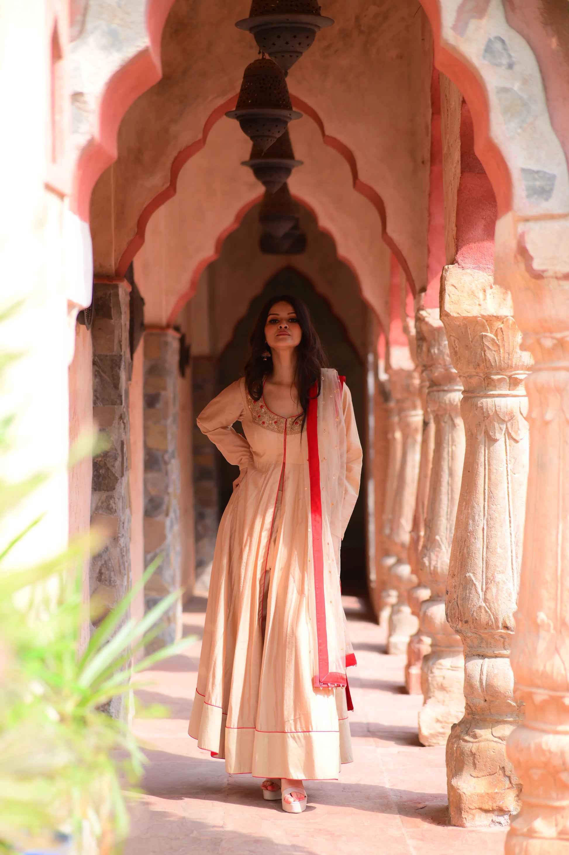 Champagne Anarkali Set