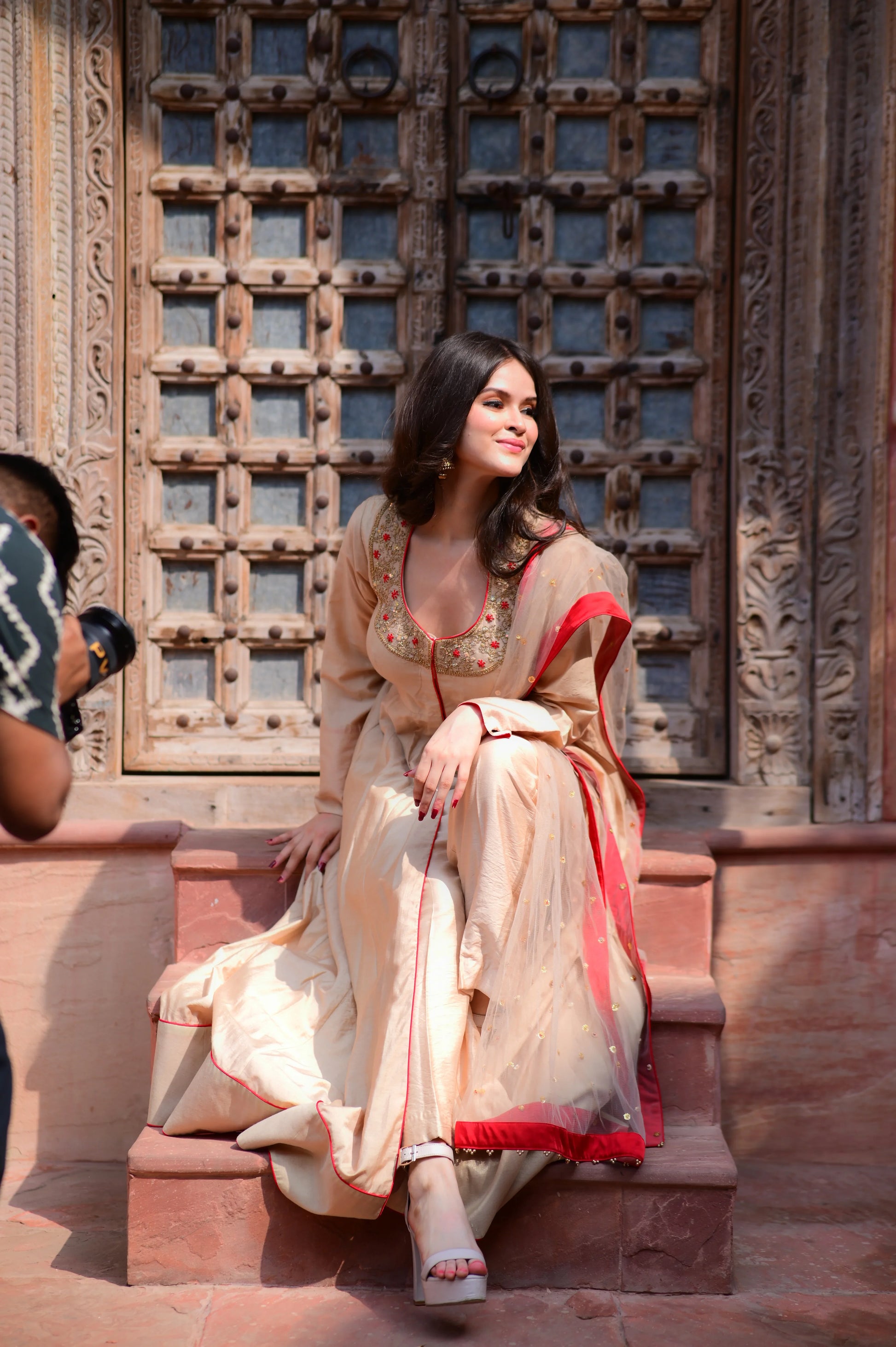 Champagne Anarkali Set
