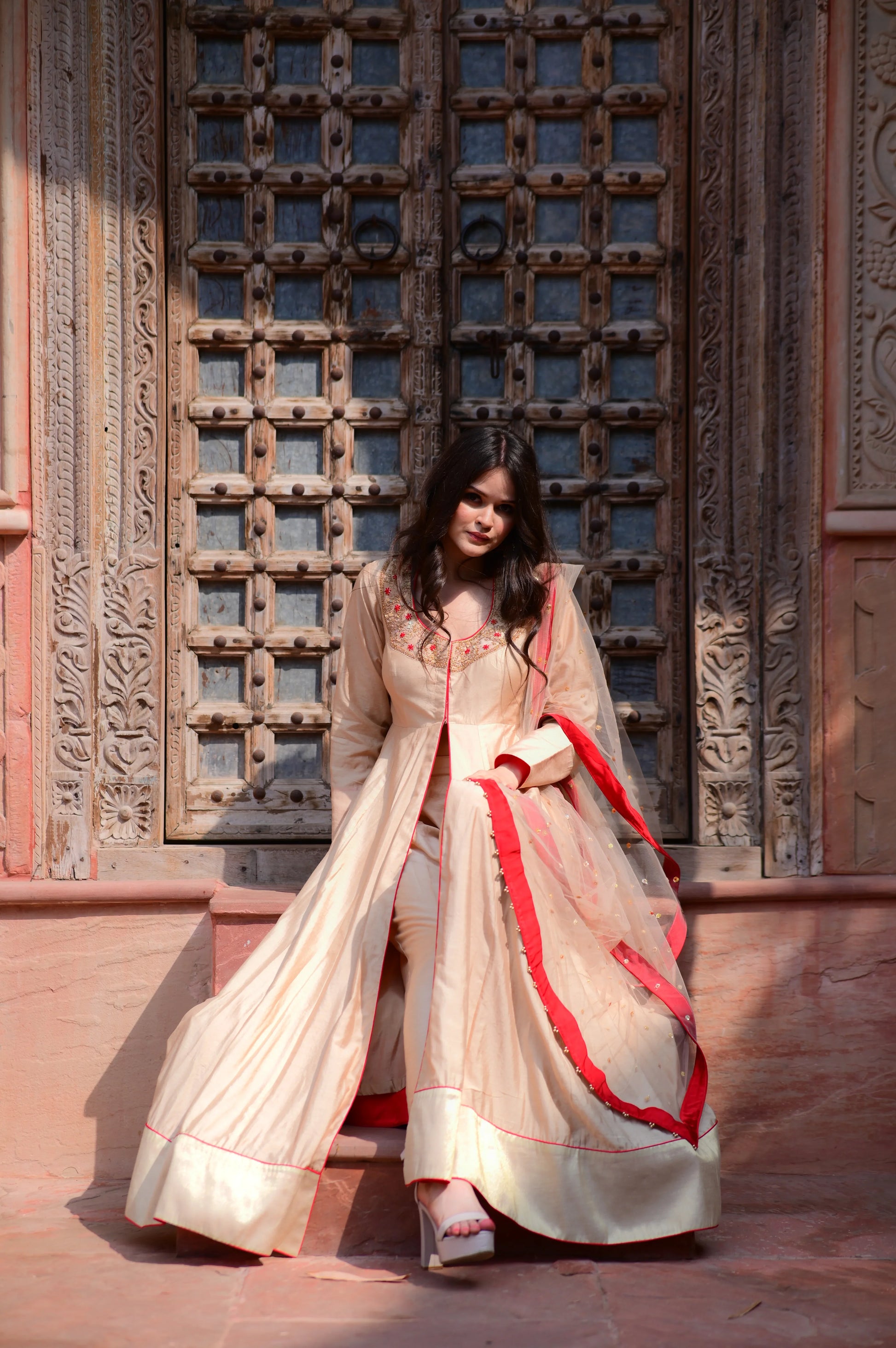 Champagne Anarkali Set