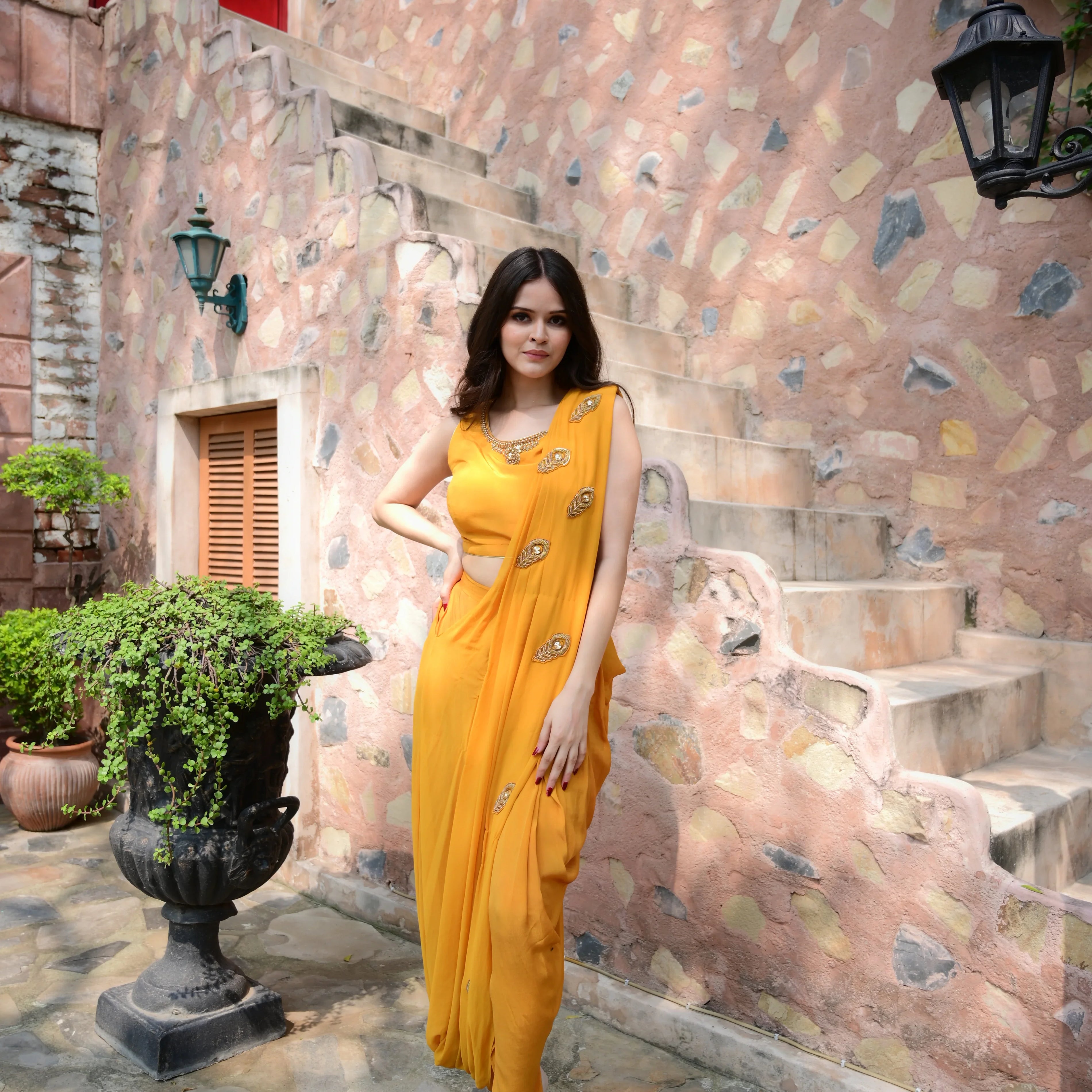 Vibrant Yellow Saree Set