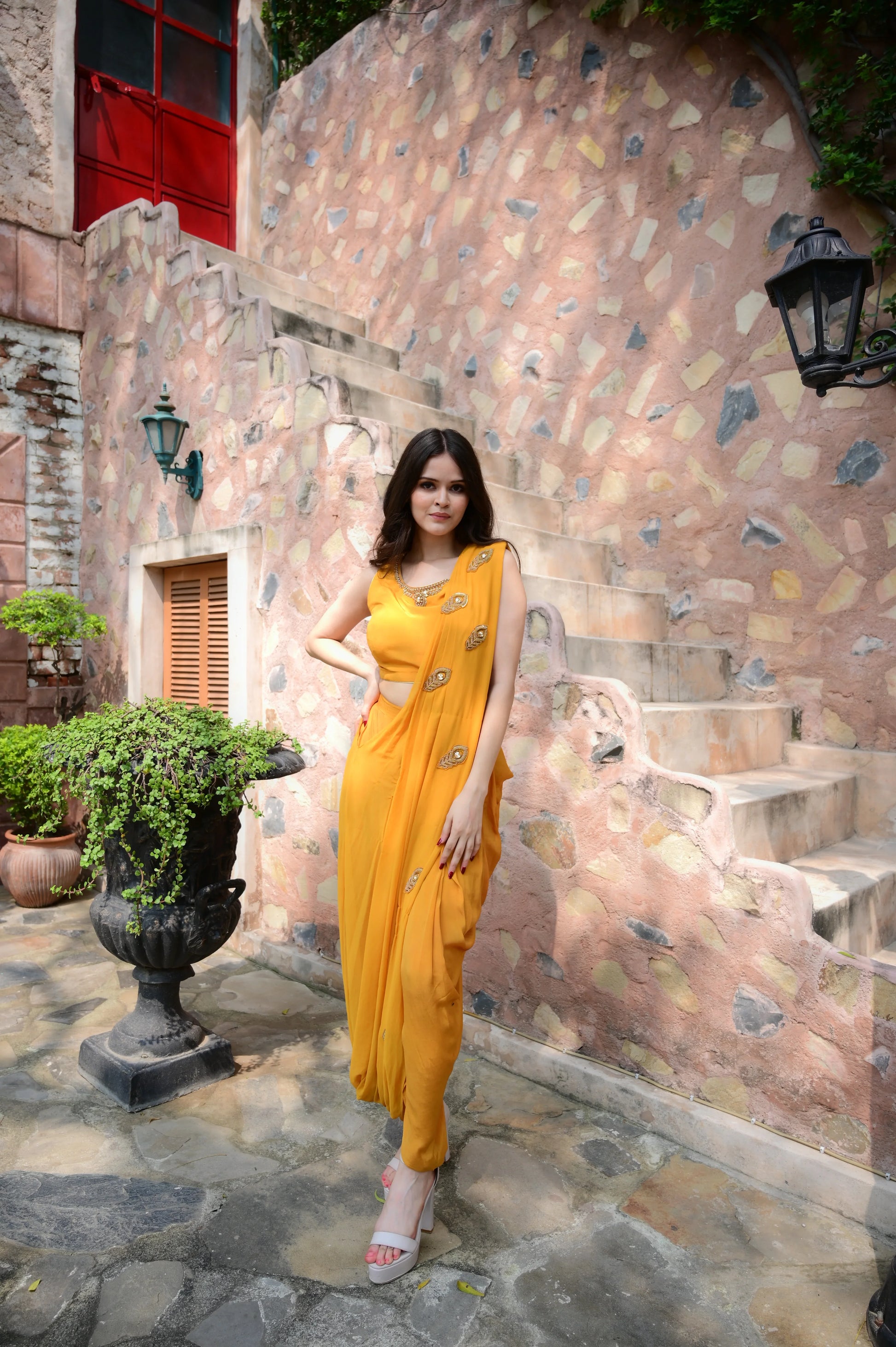 Vibrant Yellow Saree Set