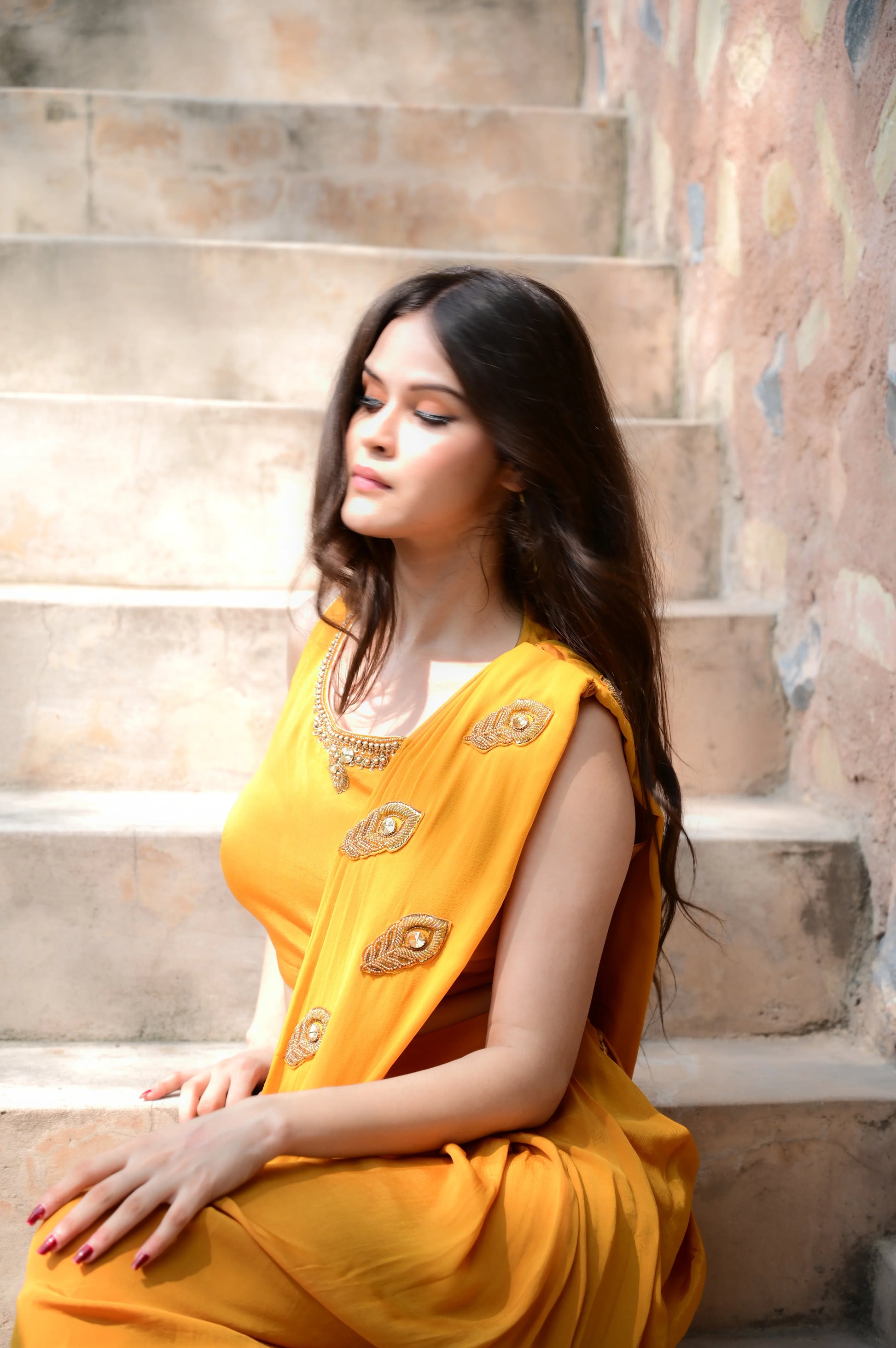 Vibrant Yellow Saree Set
