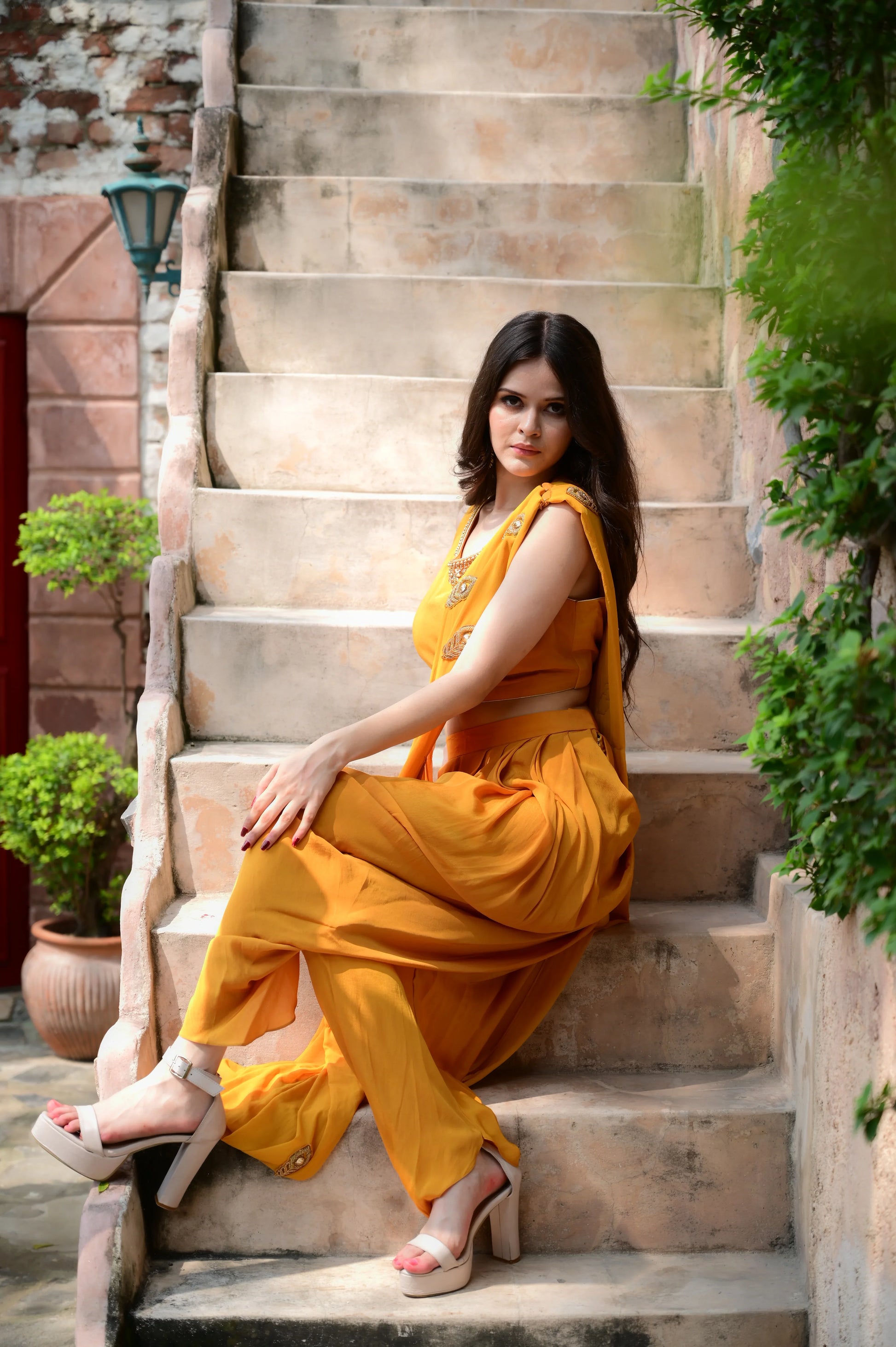 Vibrant Yellow Saree Set