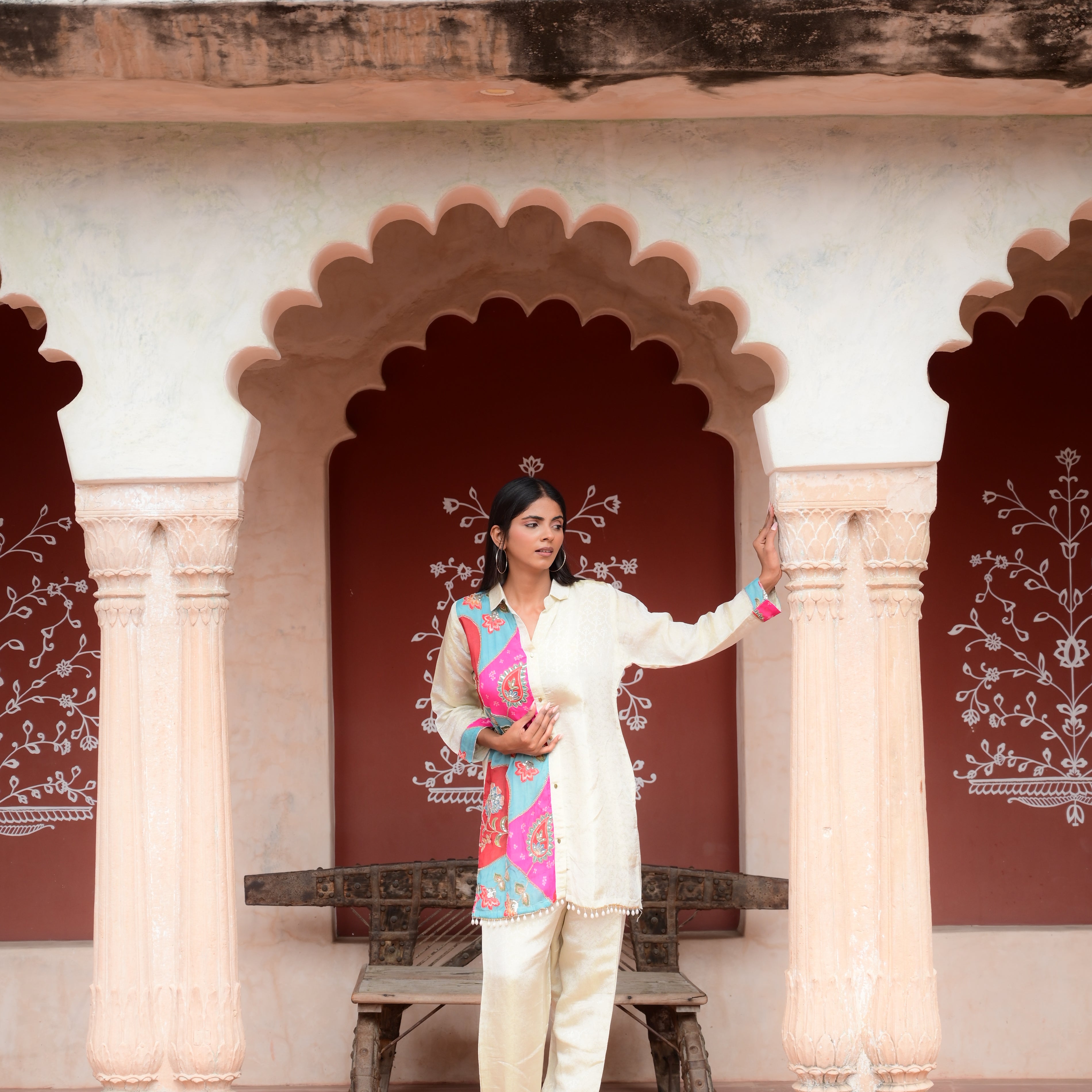 Ivory Tunic Set with Pop of Print