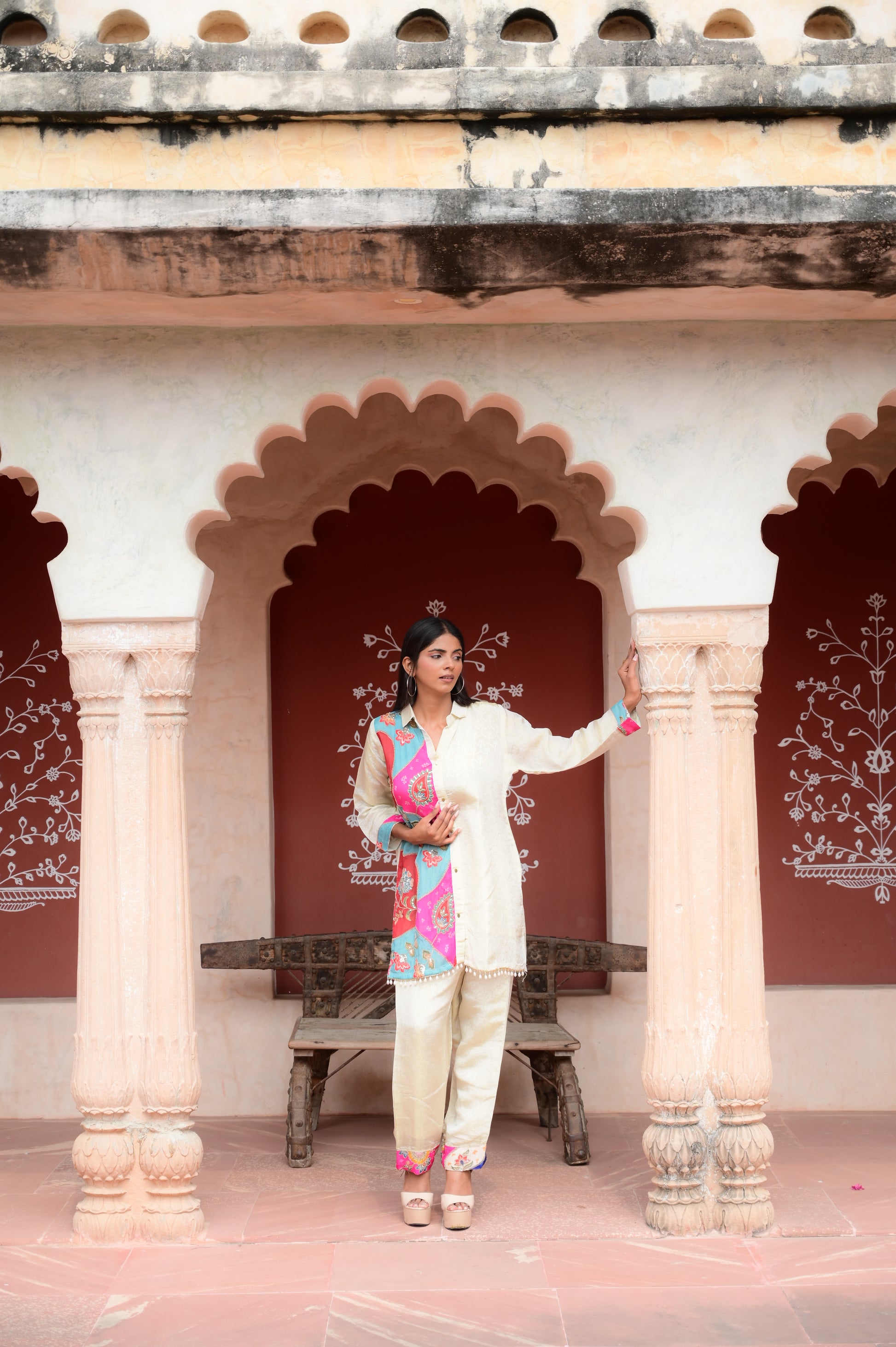 Ivory Tunic Set with Pop of Print