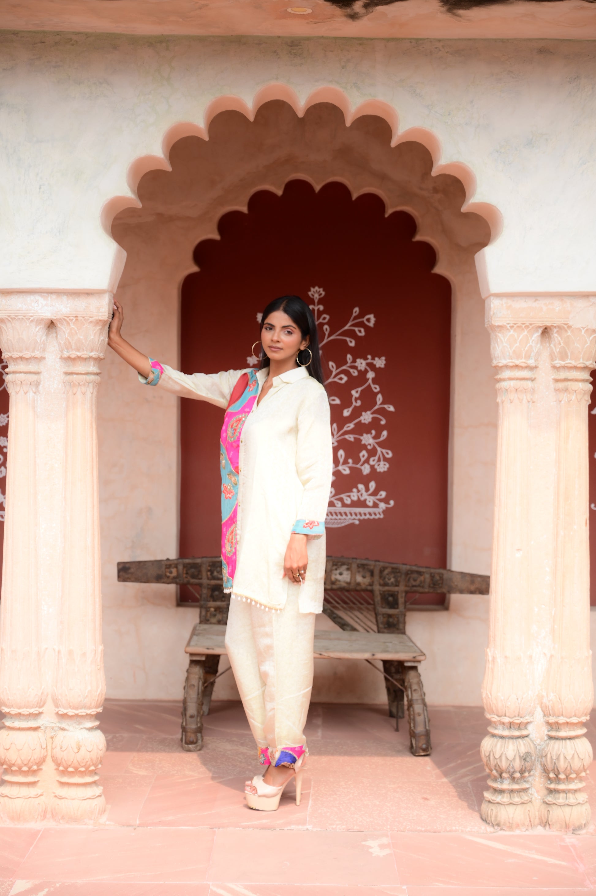 Ivory Tunic Set with Pop of Print