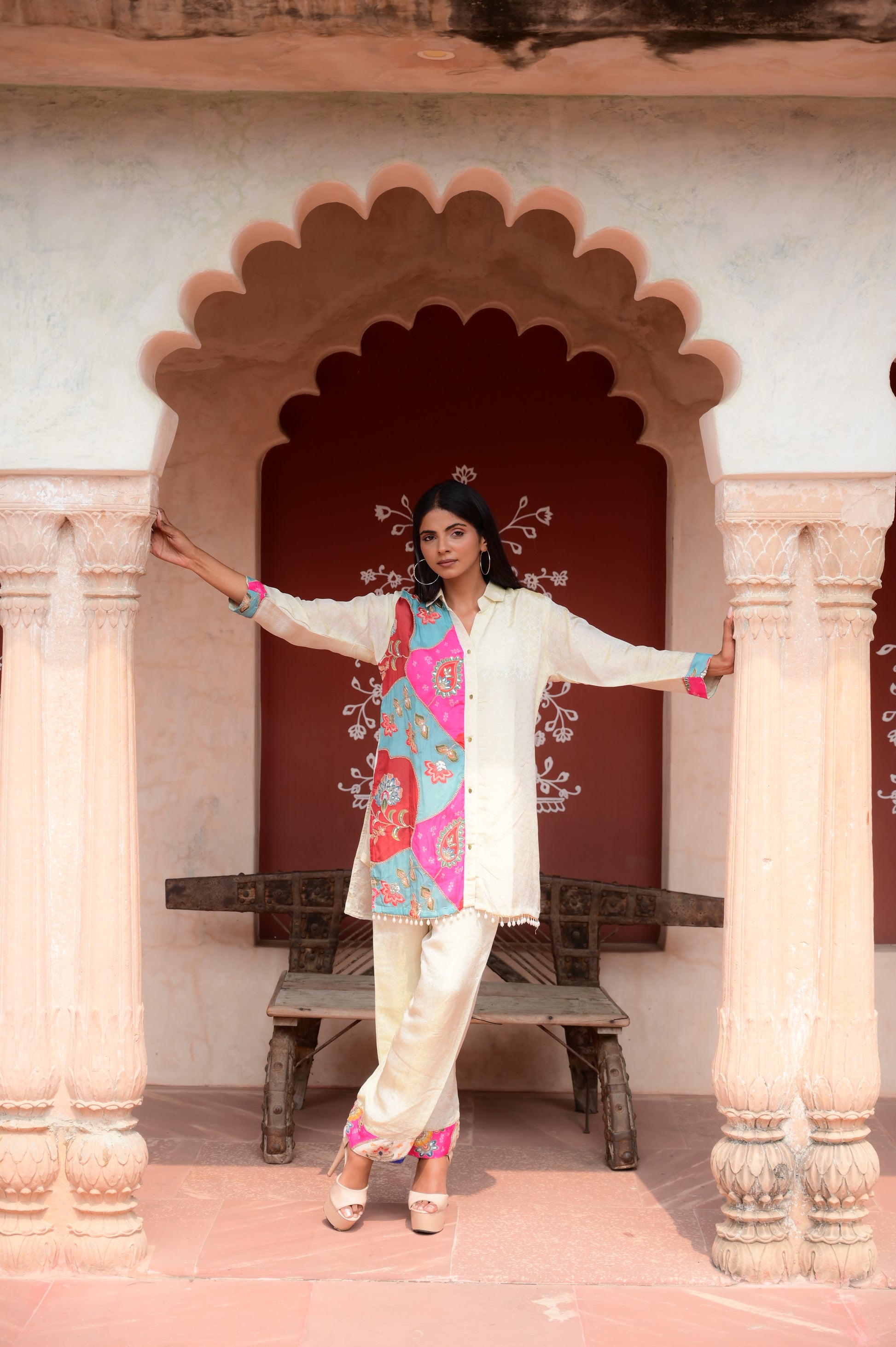 Ivory Tunic Set with Pop of Print
