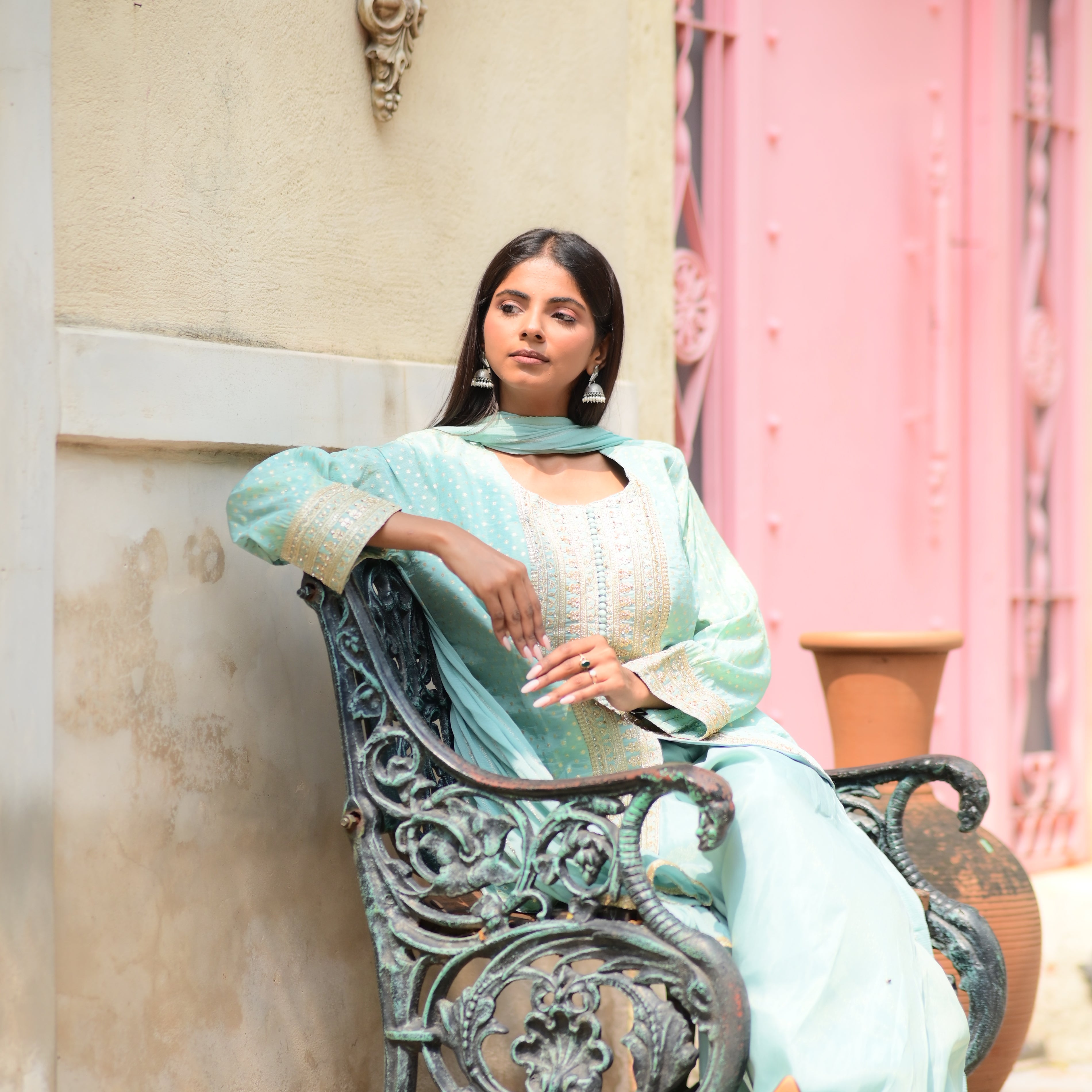 Pastel Mint Embroidered Suit Set