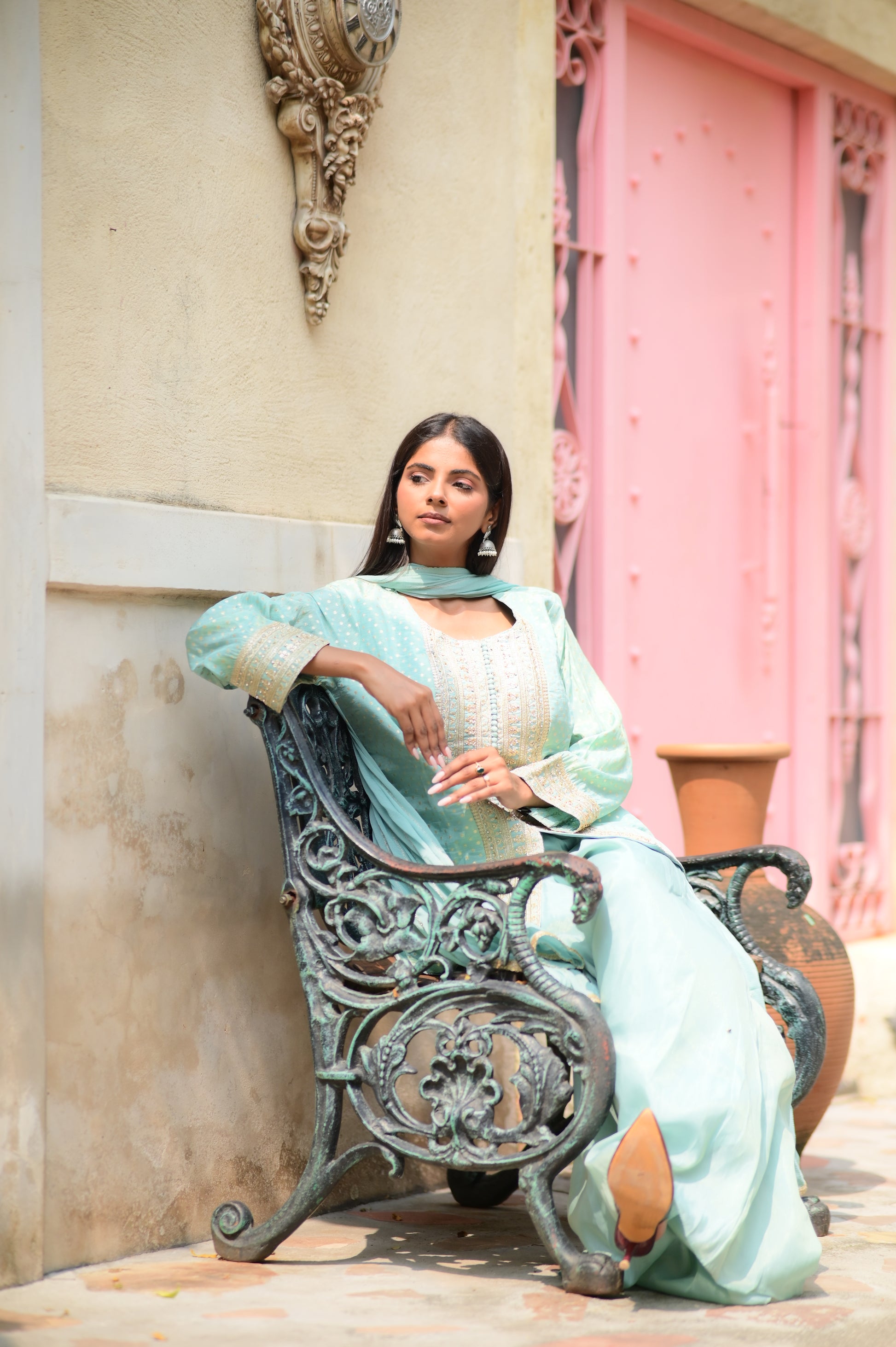 Pastel Mint Embroidered Suit Set