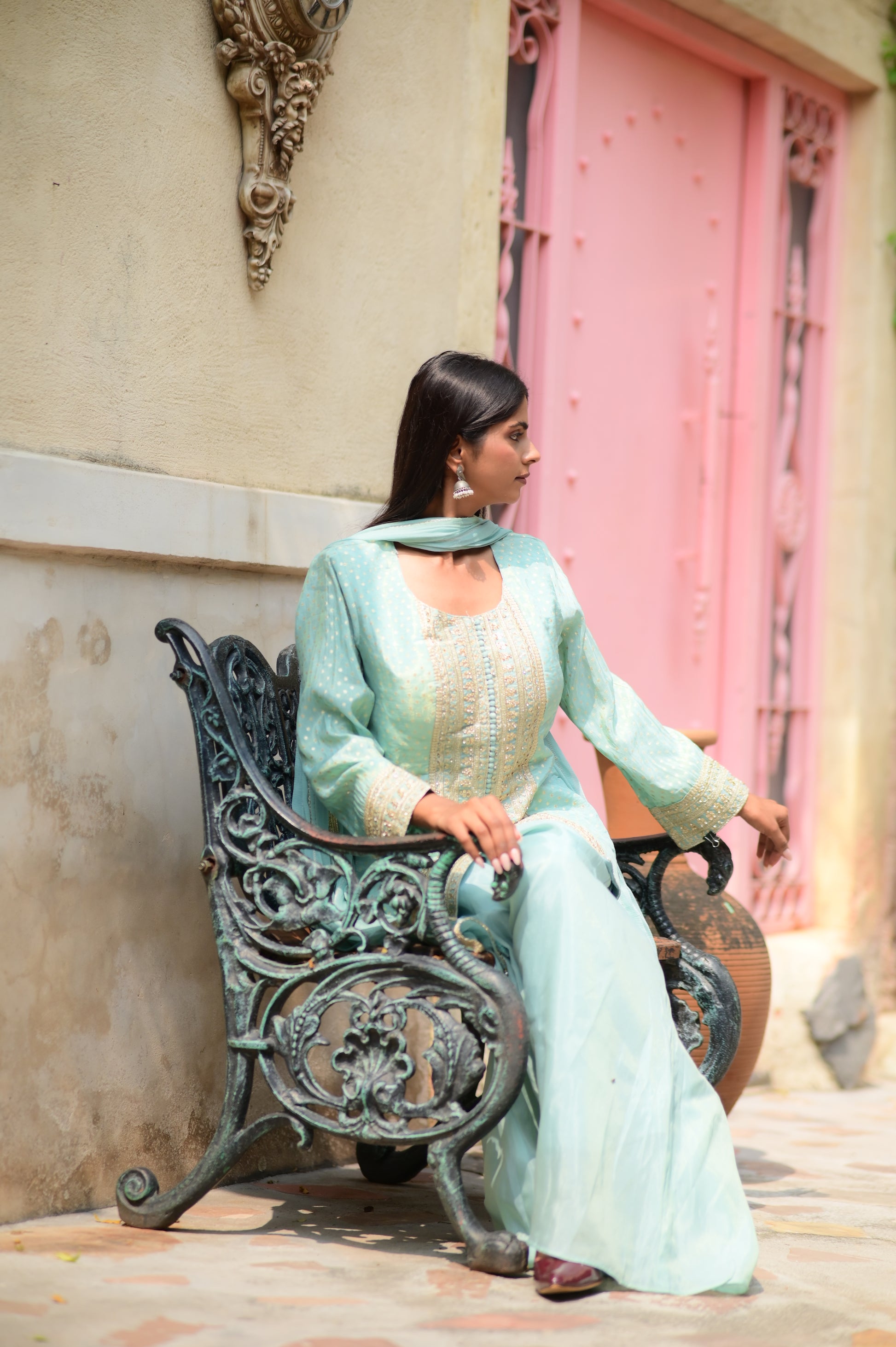 Pastel Mint Embroidered Suit Set