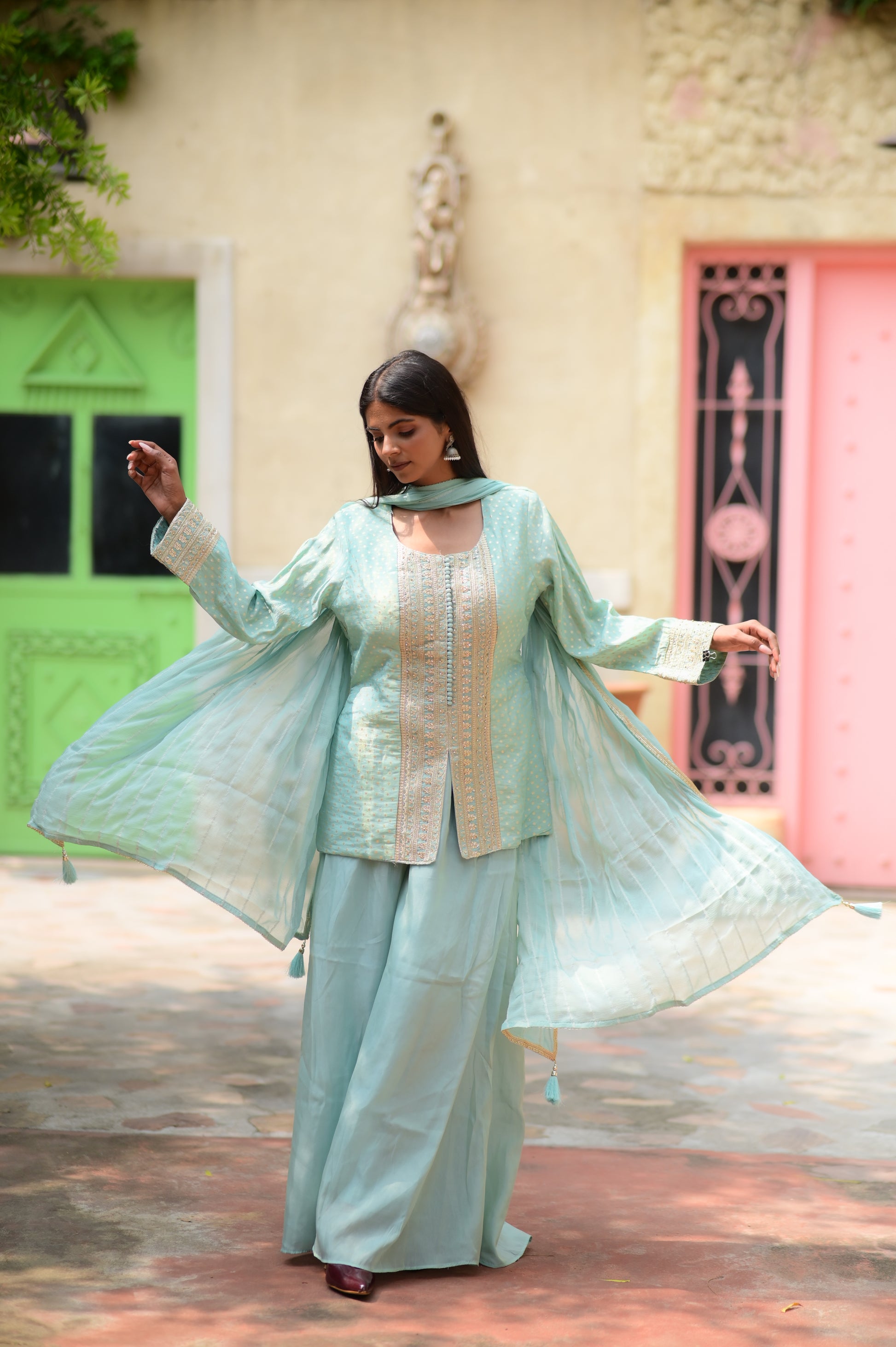 Pastel Mint Embroidered Suit Set