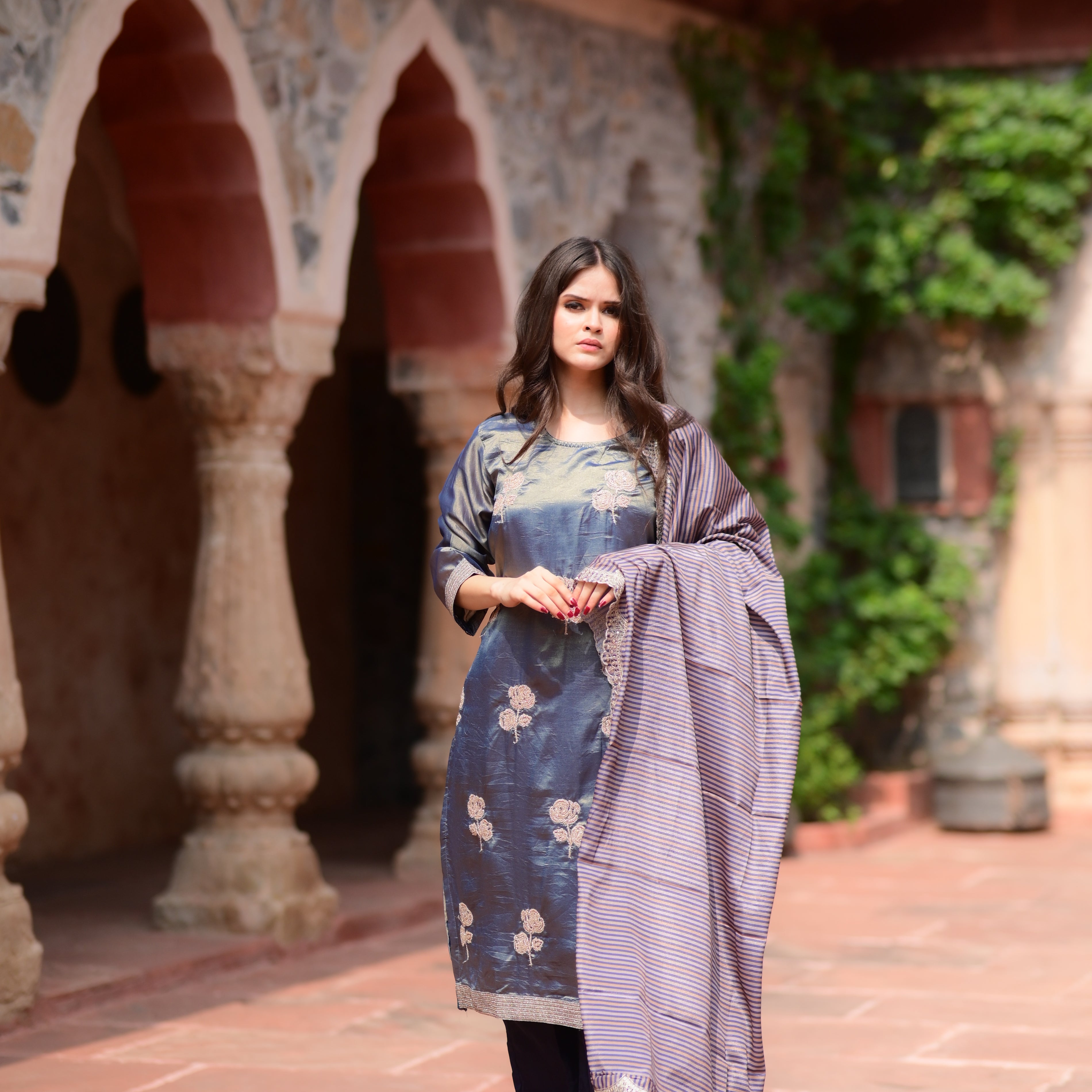 Navy Embroidered Kurta Set