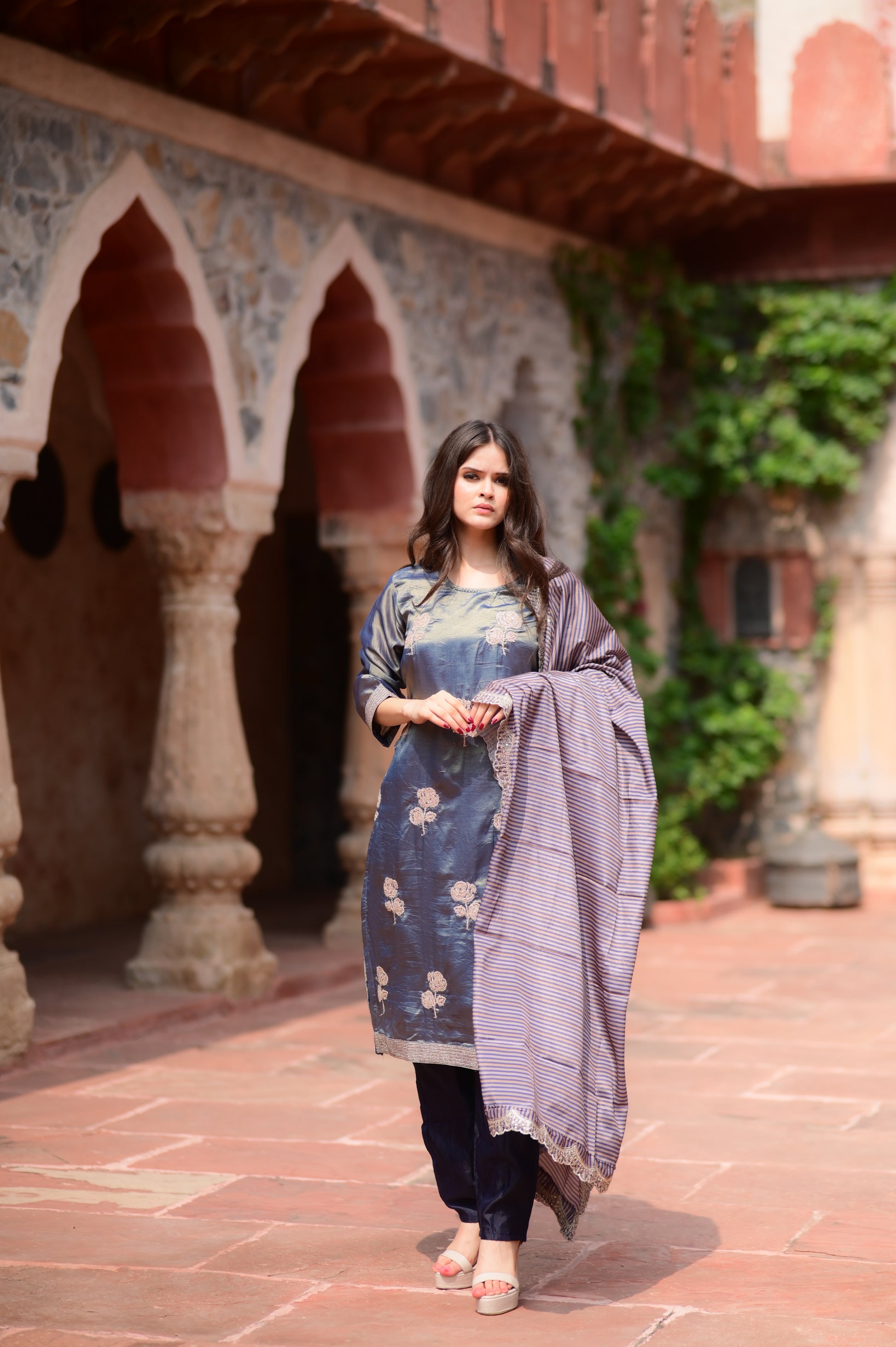 Navy Embroidered Kurta Set