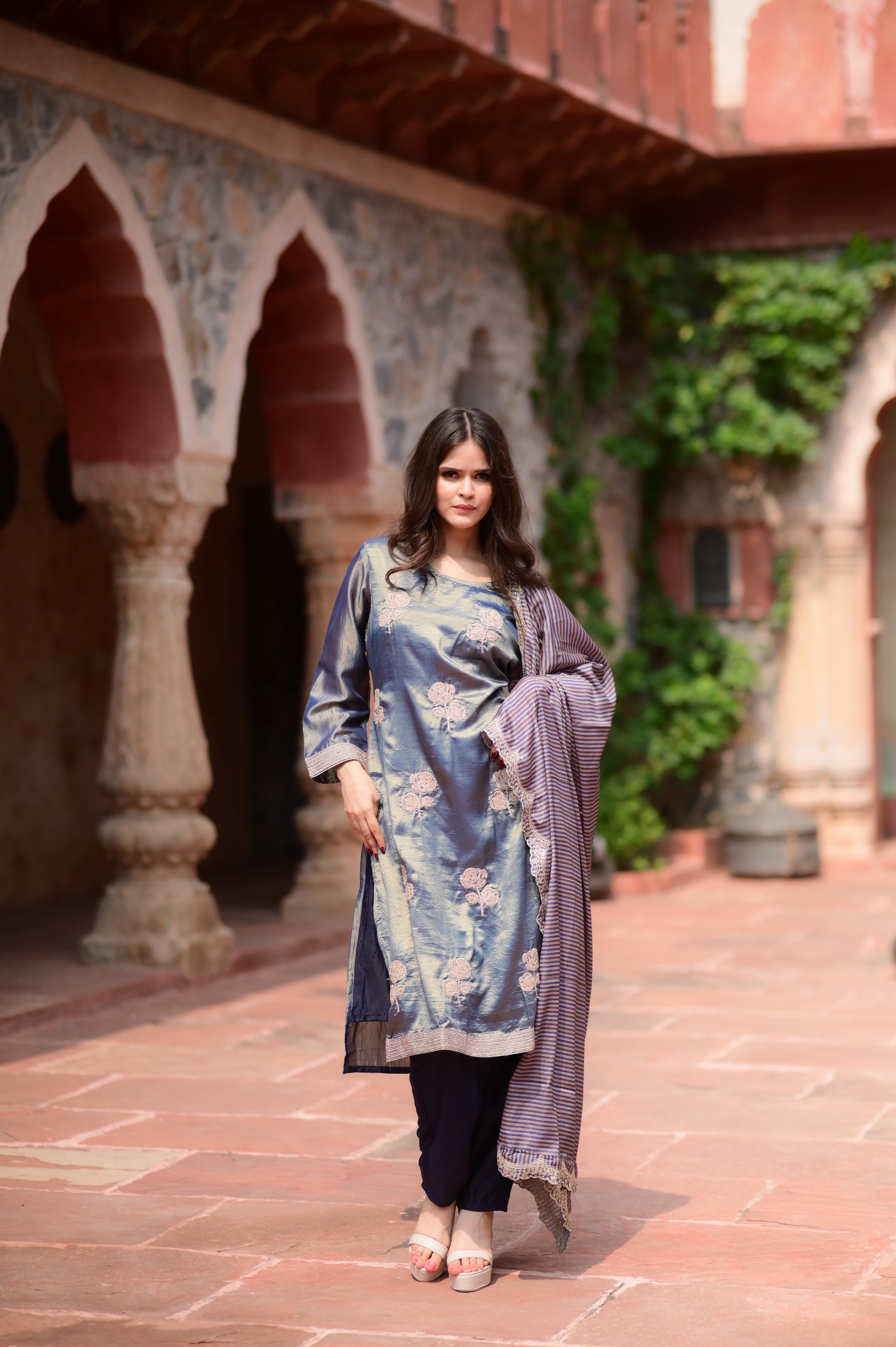 Navy Embroidered Kurta Set