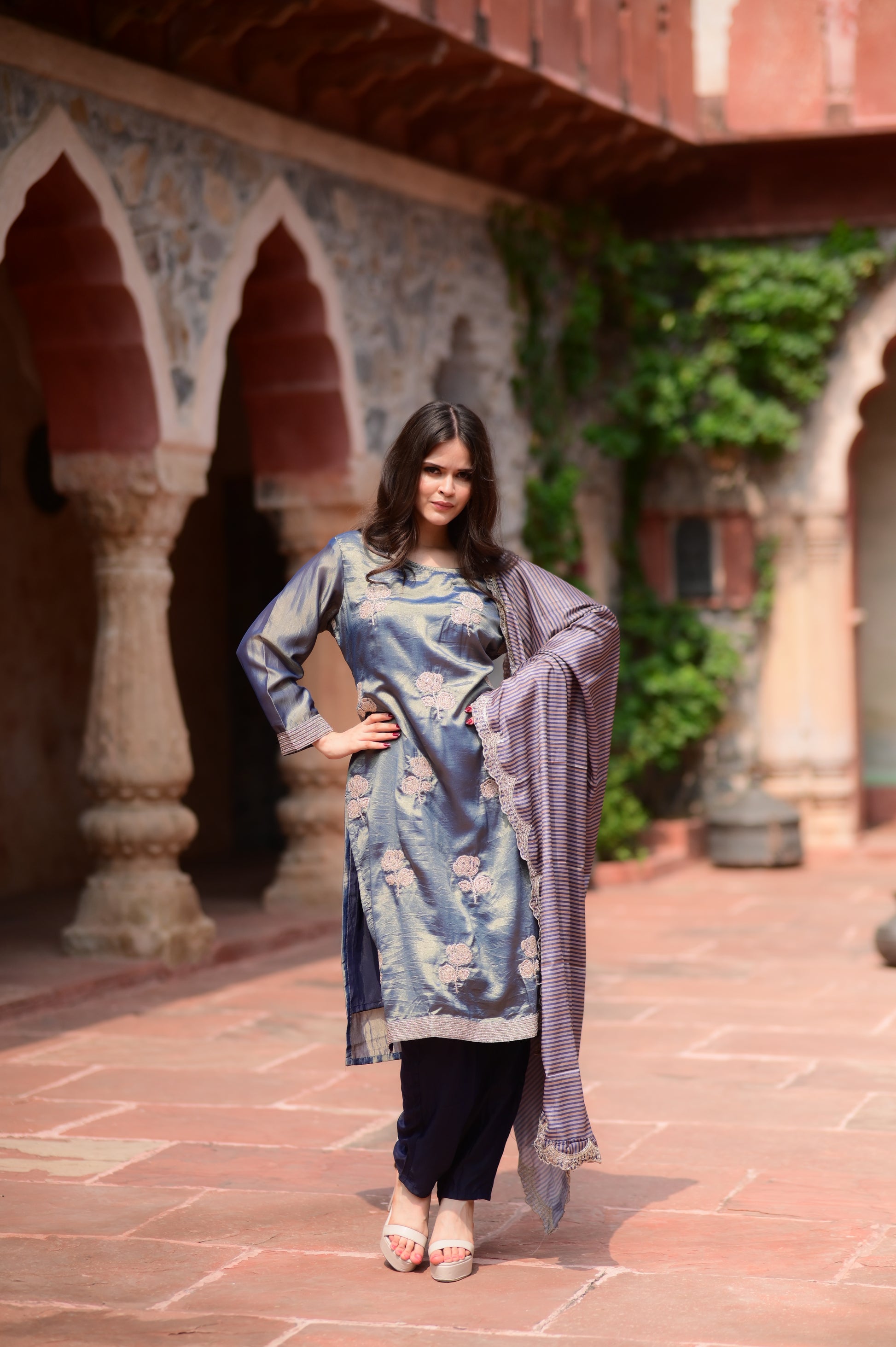 Navy Embroidered Kurta Set