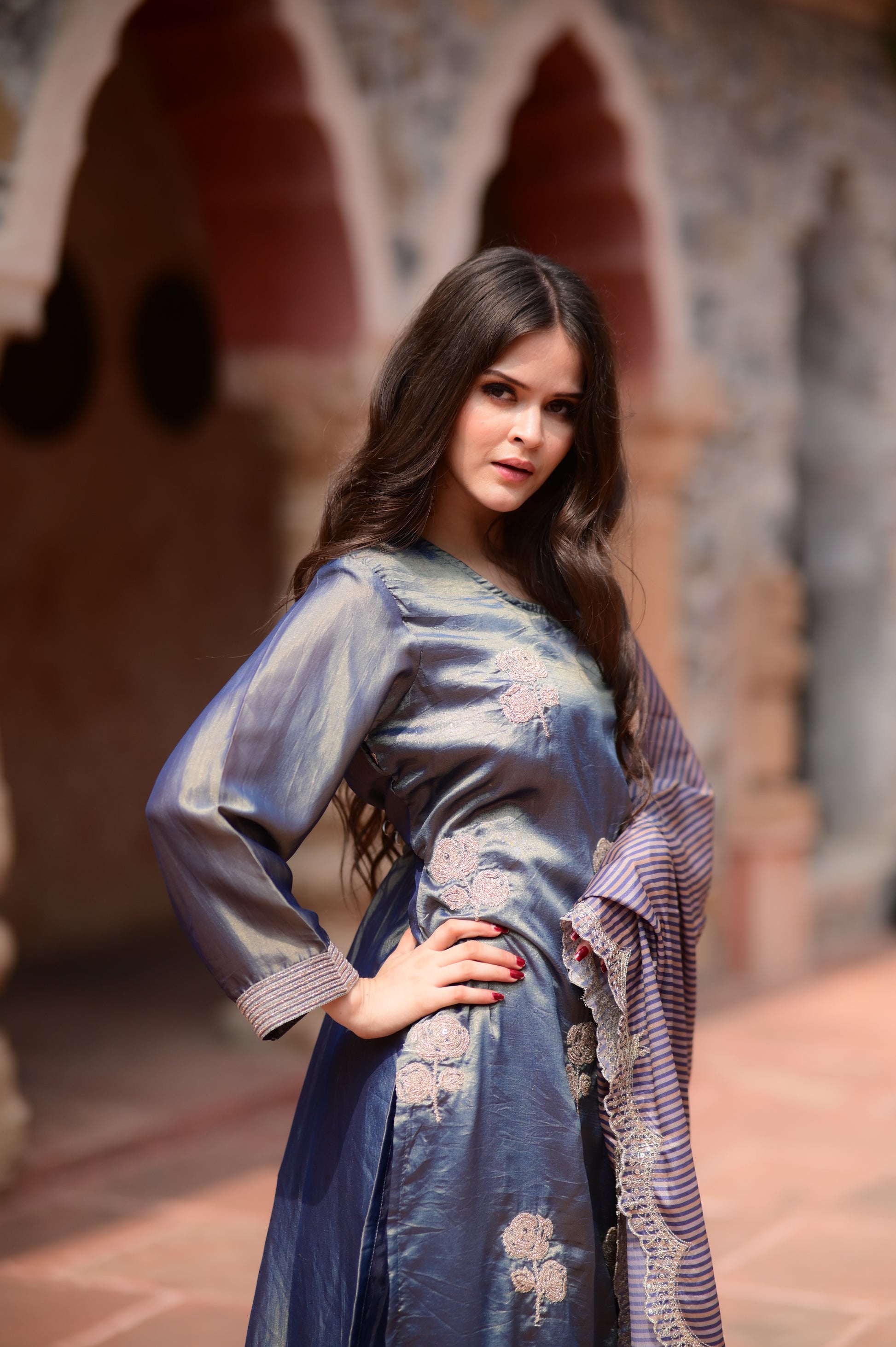 Navy Embroidered Kurta Set