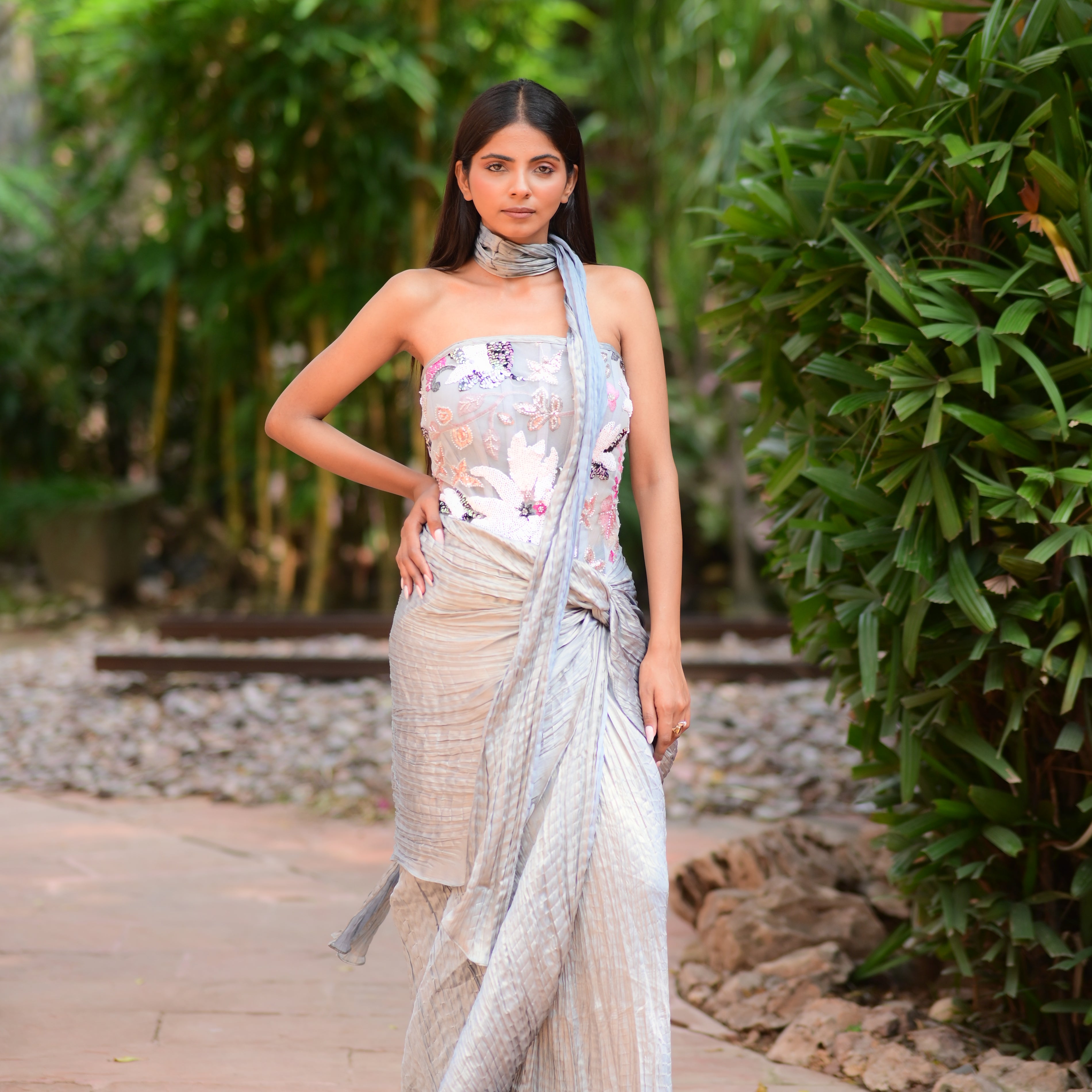 Dusty Grey Draped Ensemble