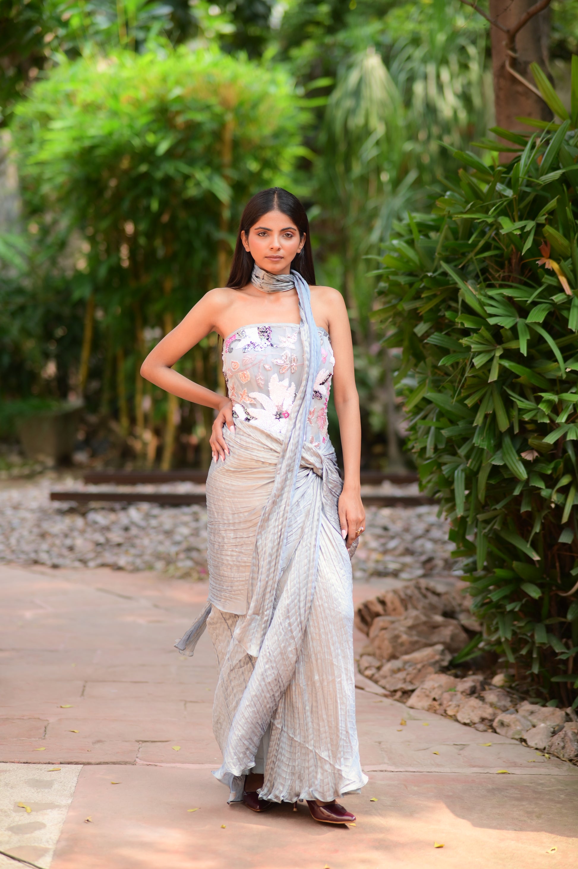 Dusty Grey Draped Ensemble