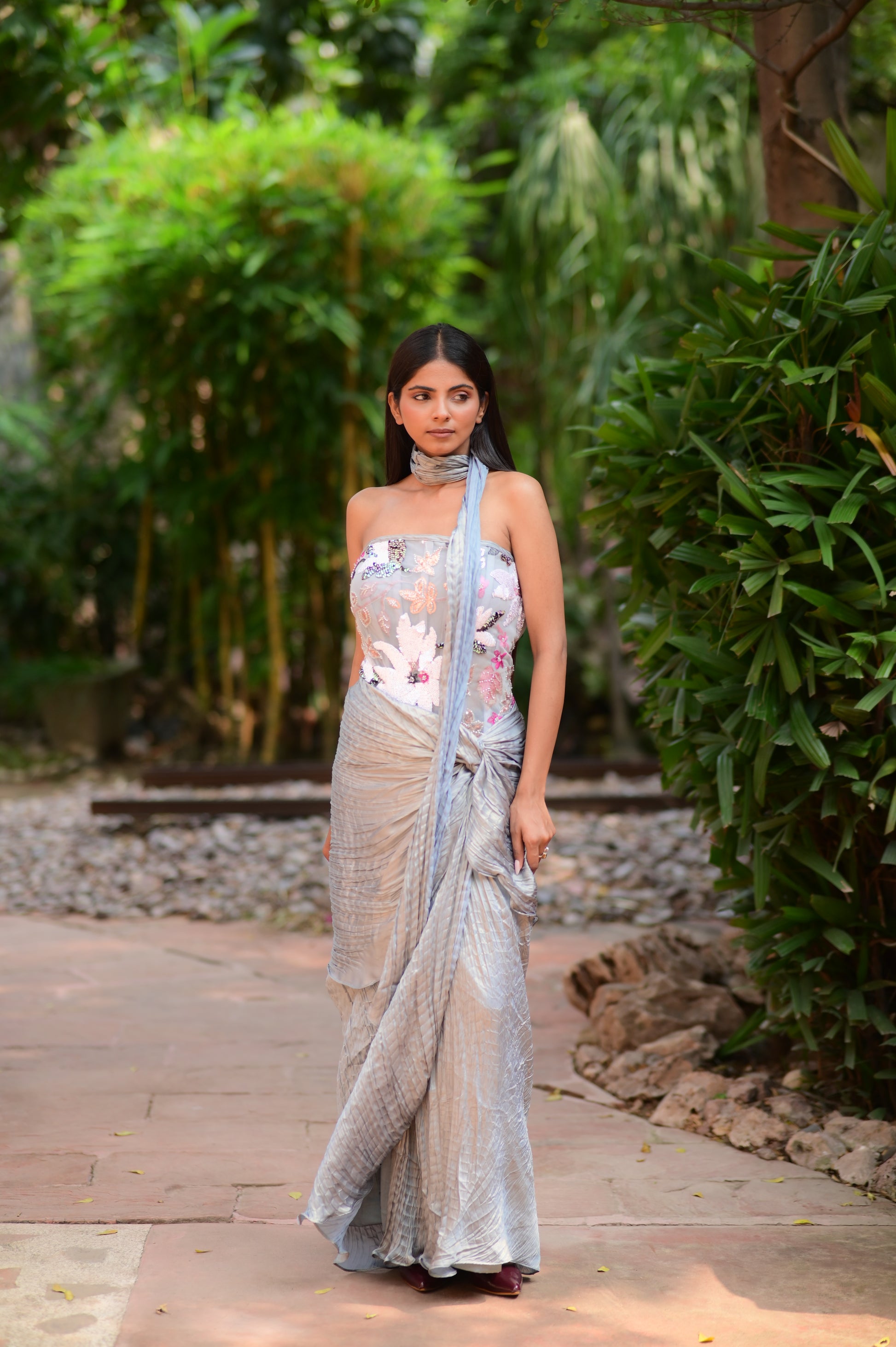 Dusty Grey Draped Ensemble
