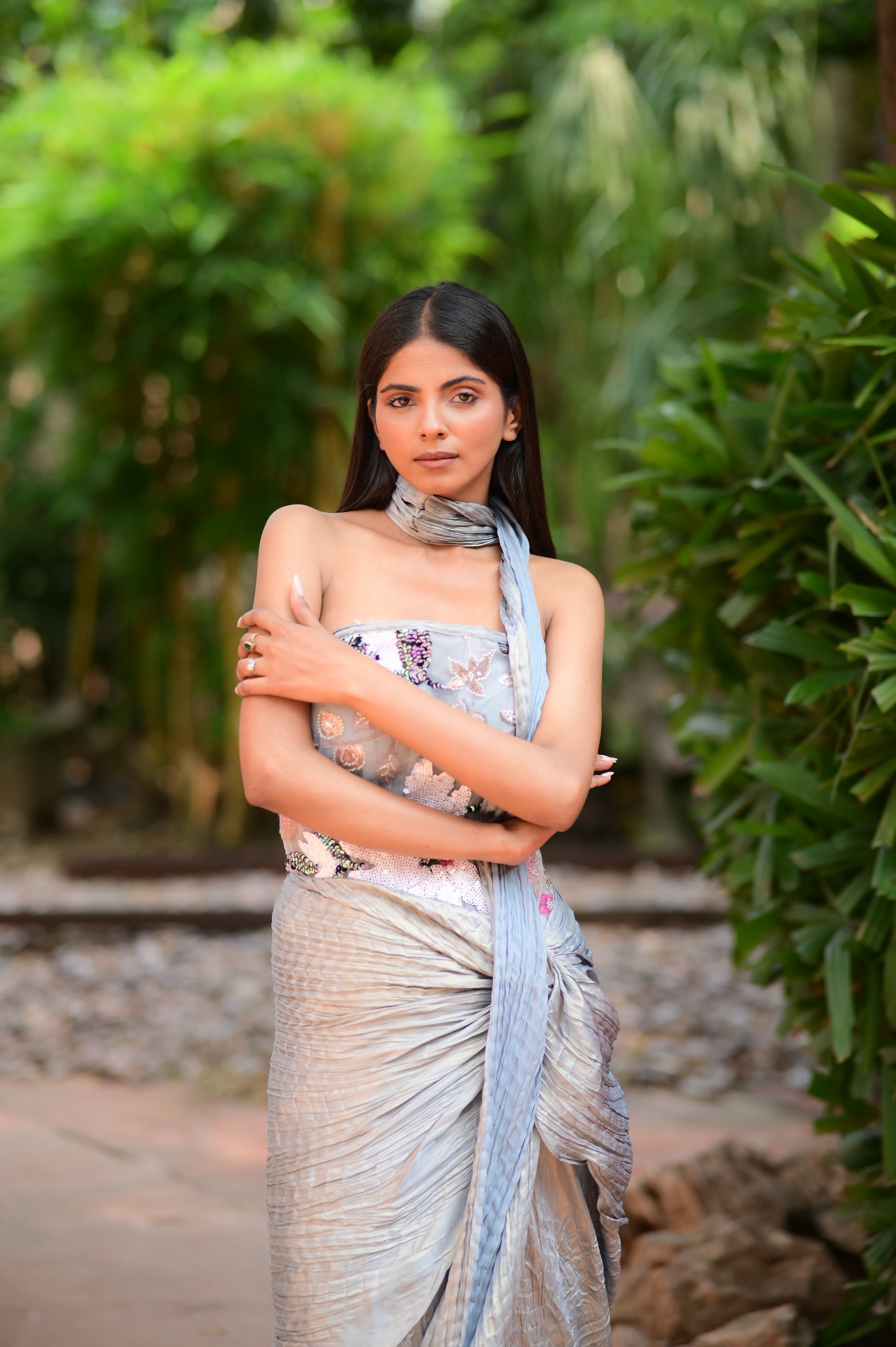 Dusty Grey Draped Ensemble