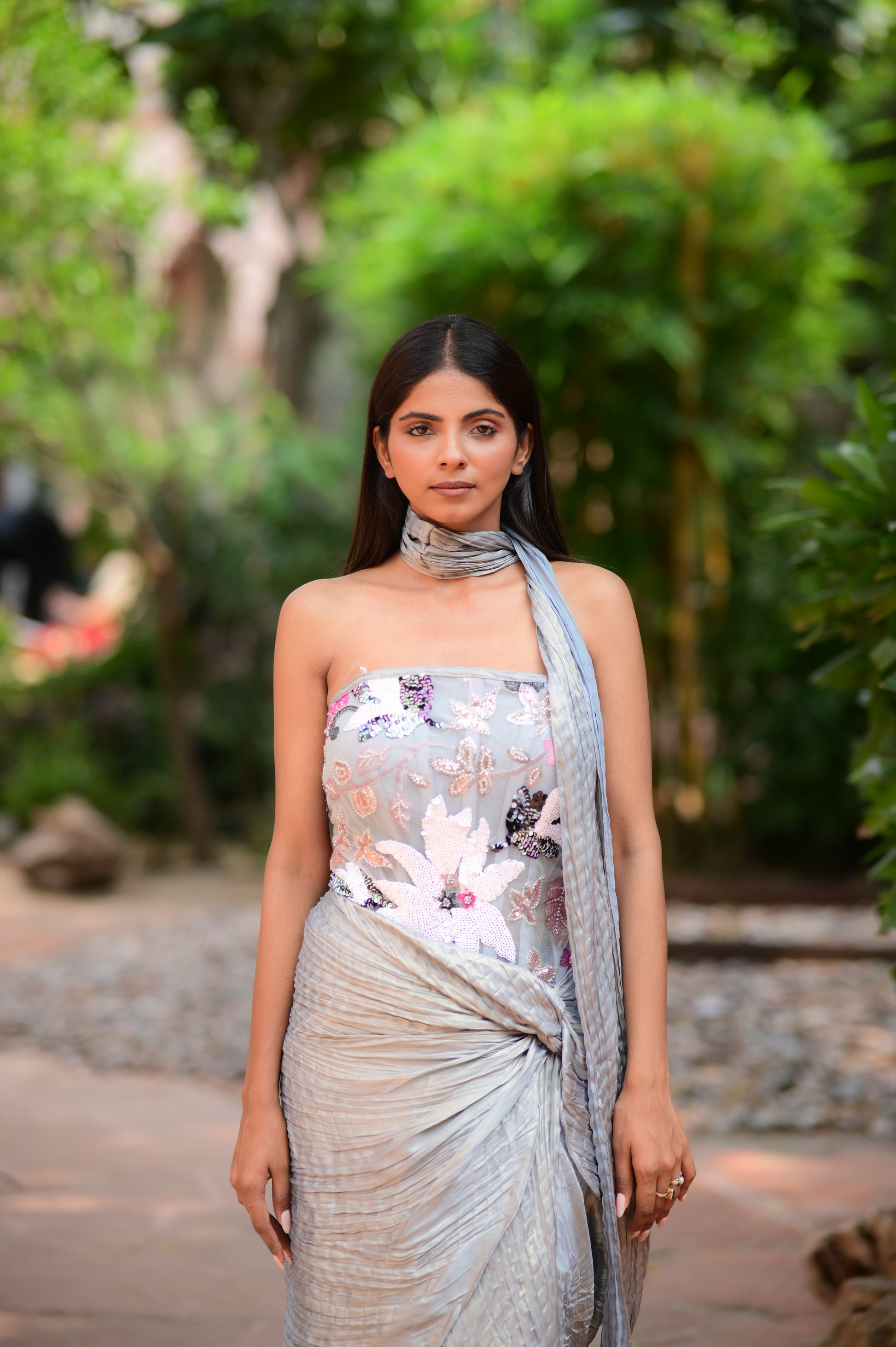 Dusty Grey Draped Ensemble