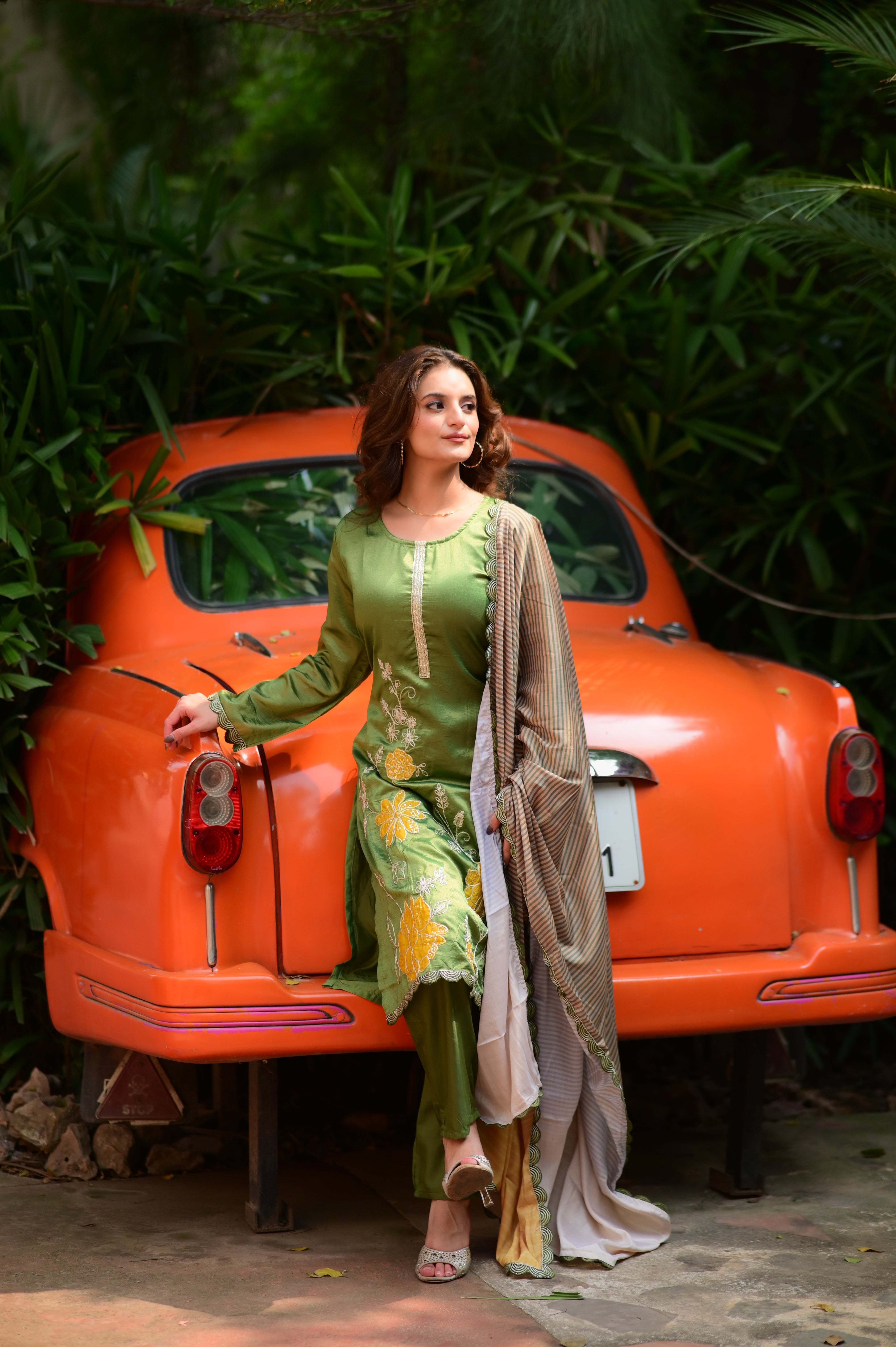 Olive Green Embroidered Silk Kurta