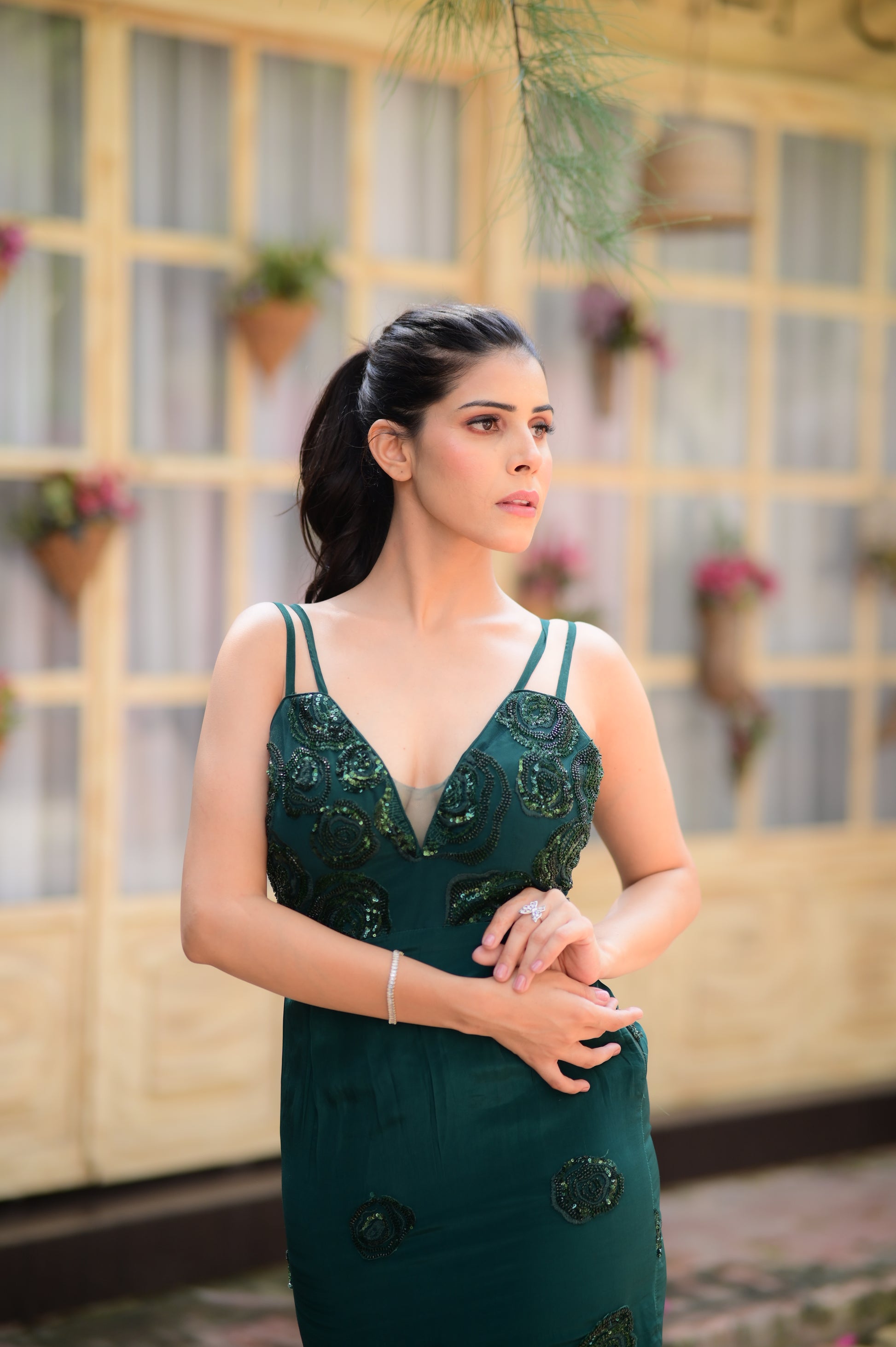 Emerald Green Embellished Gown
