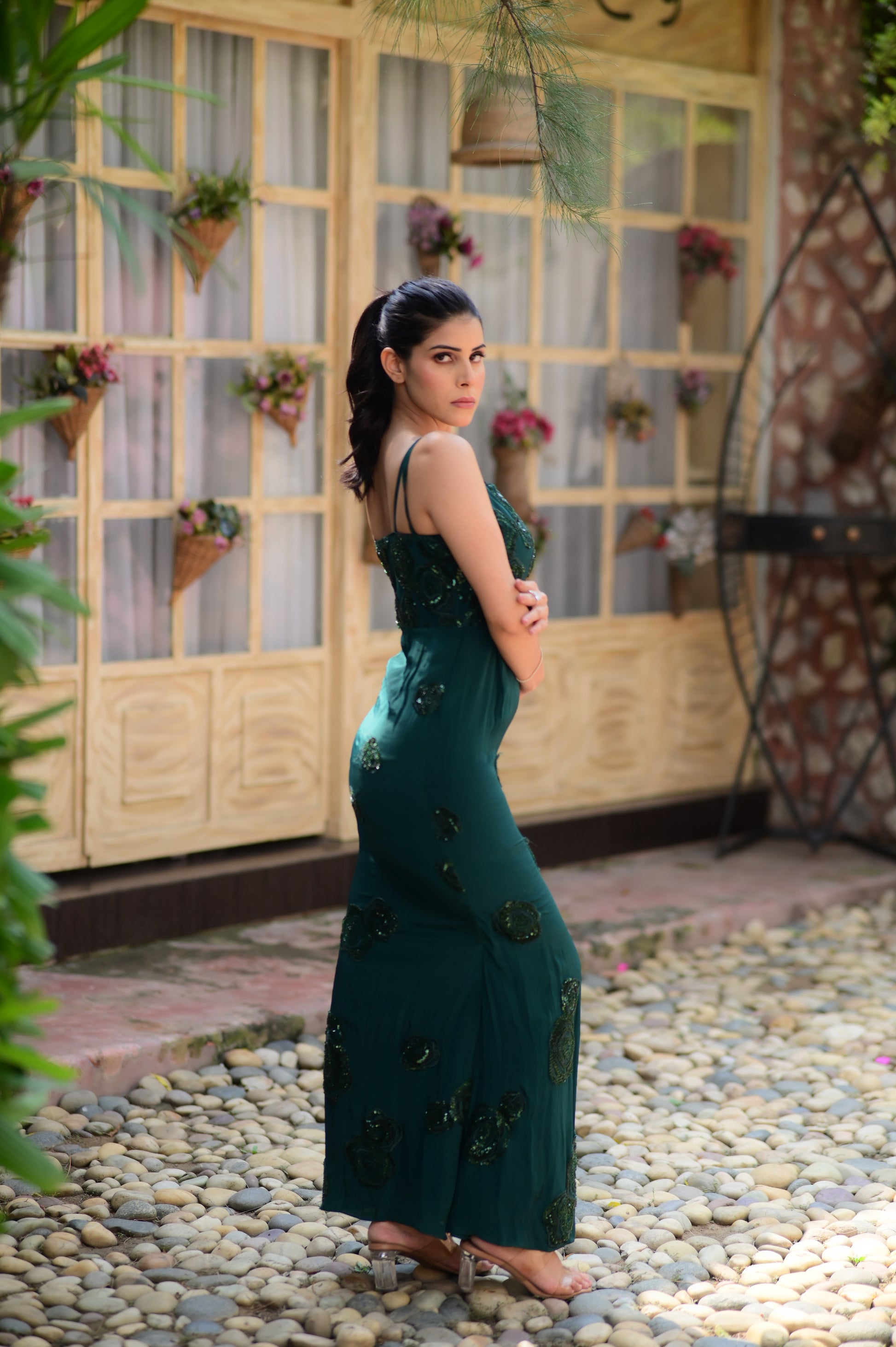 Emerald Green Embellished Gown