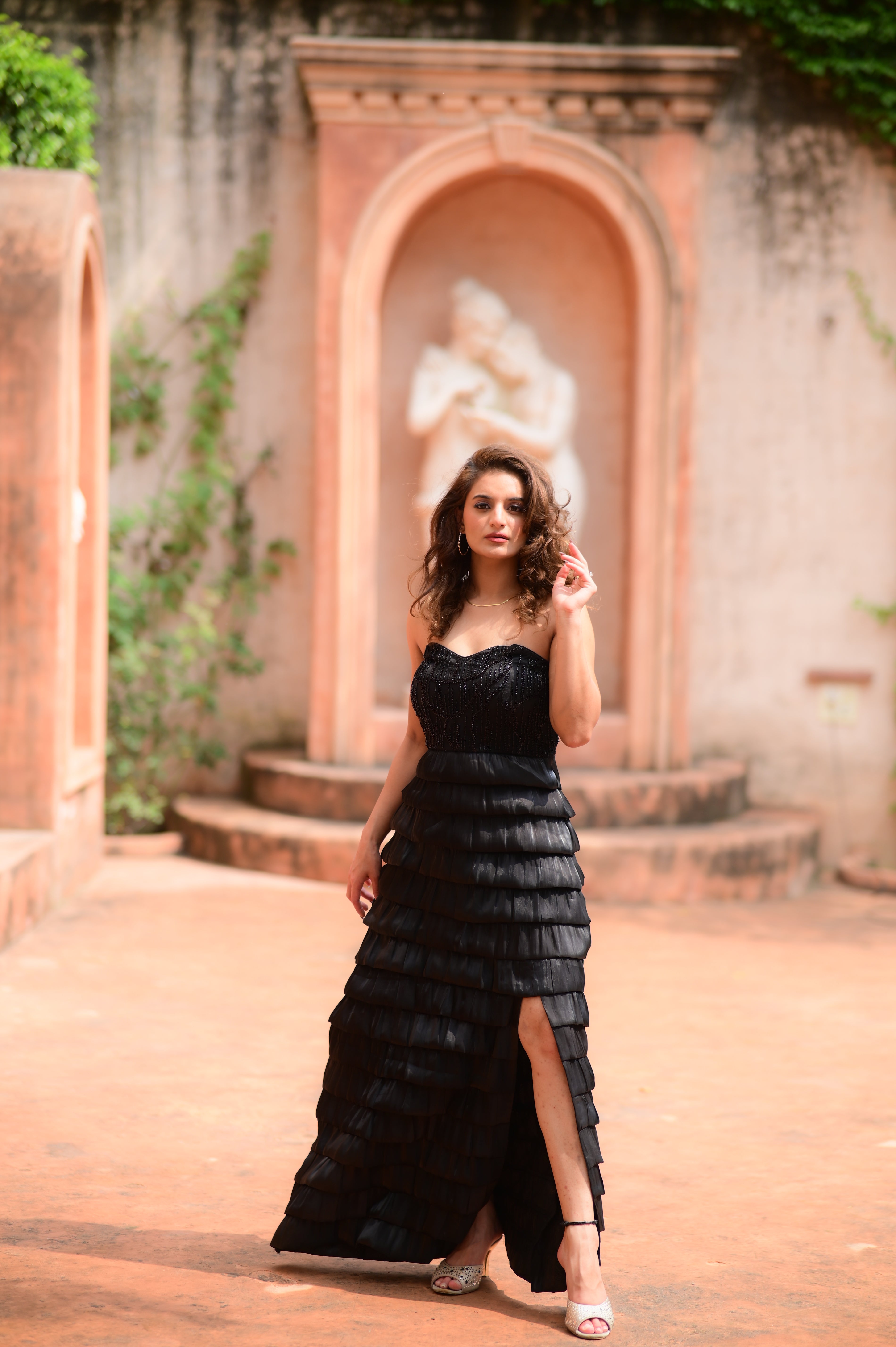 Black Ruffled Evening Gown