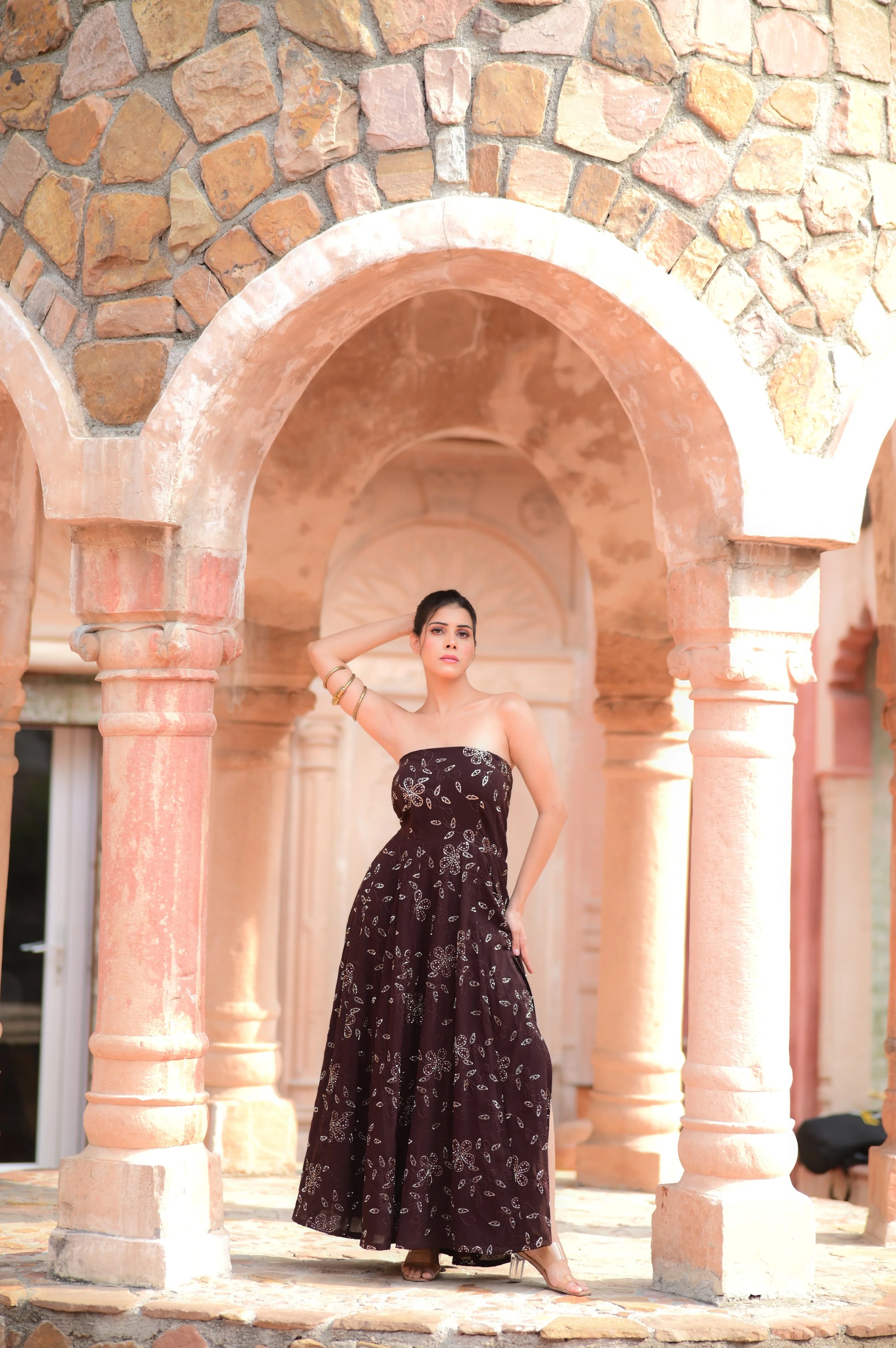 Maroon Strapless Gown
