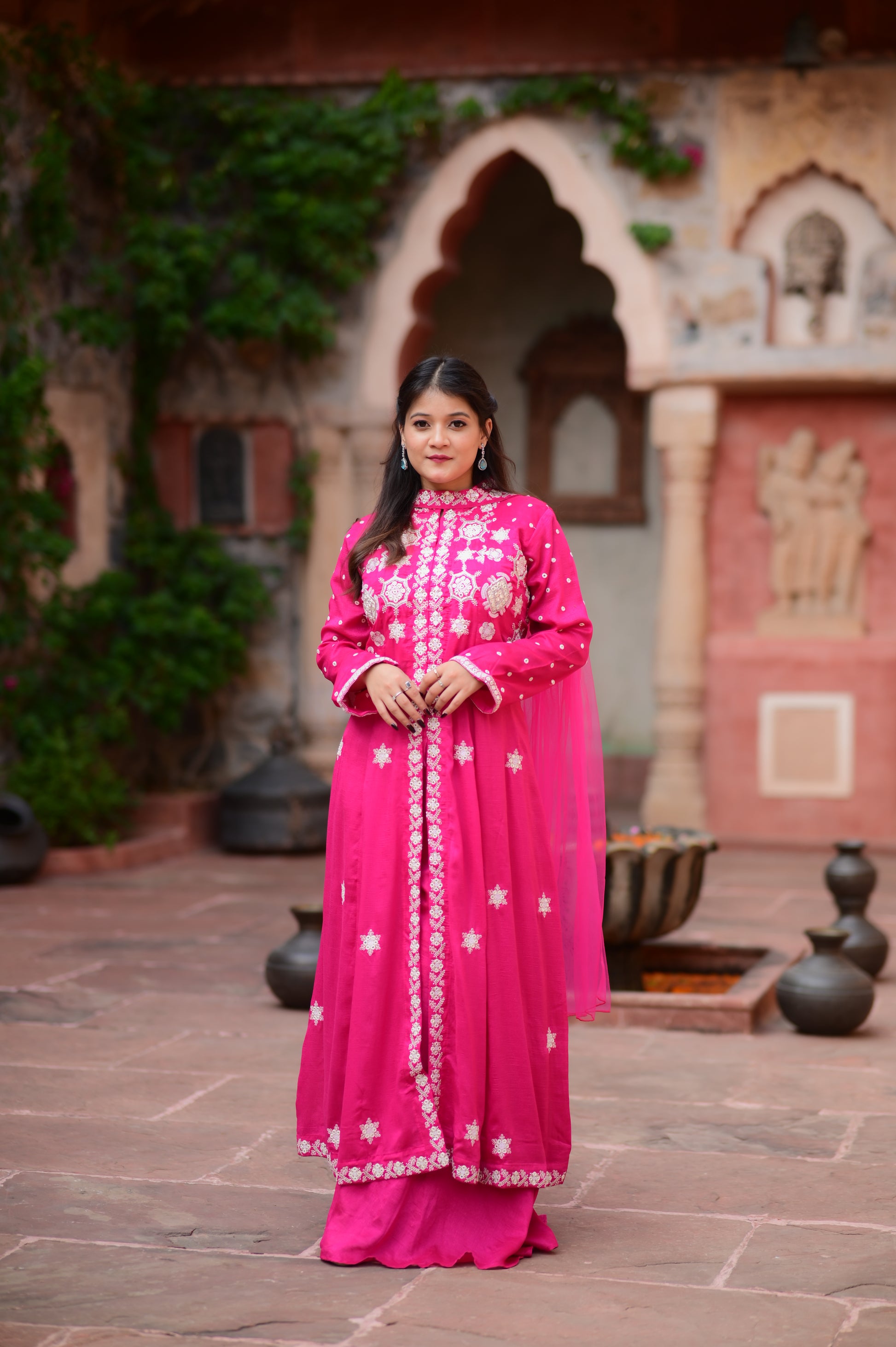 Premium Fuchsia Pink Embroidered Anarkali Kurta Set