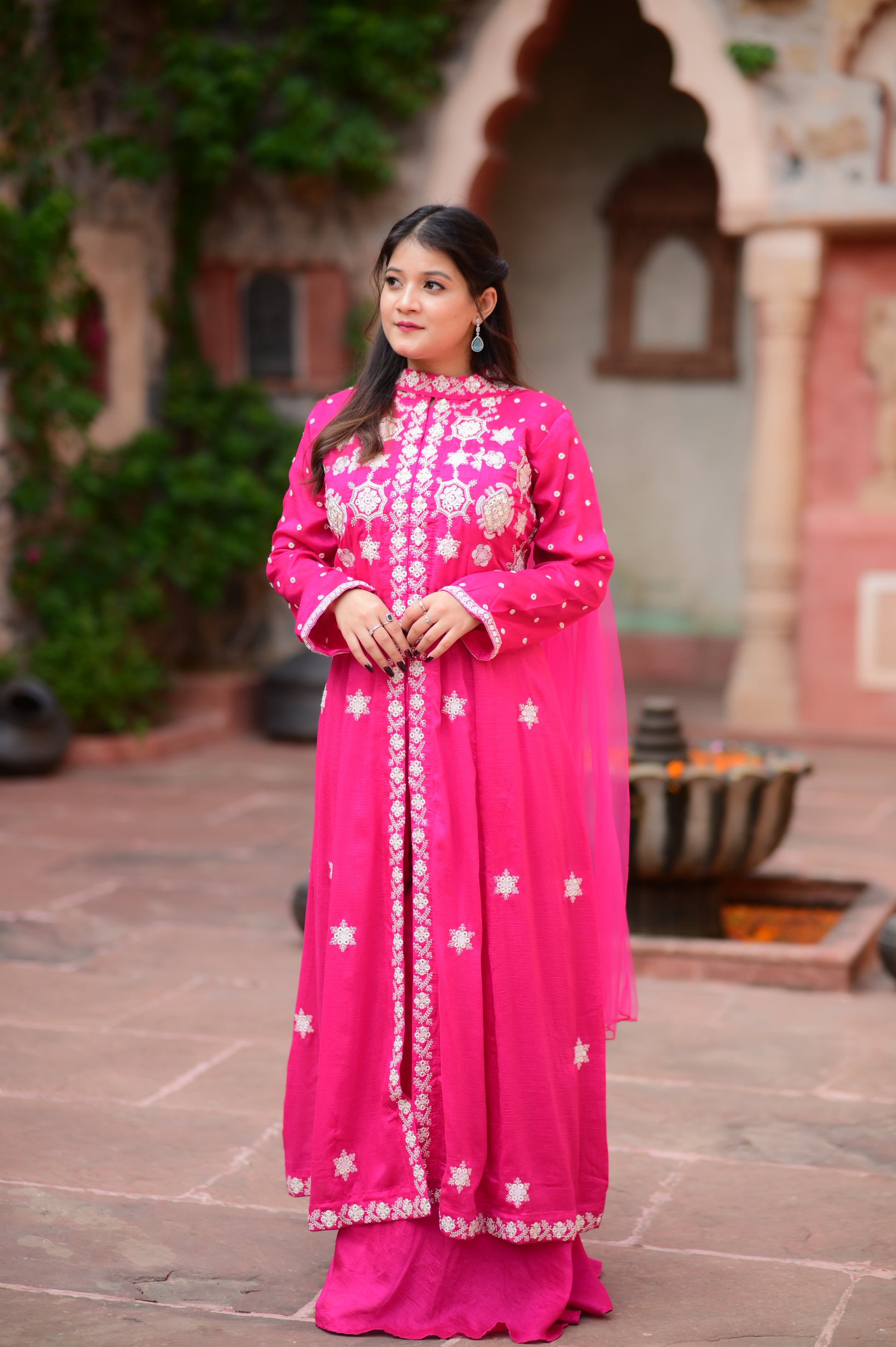 Premium Fuchsia Pink Embroidered Anarkali Kurta Set