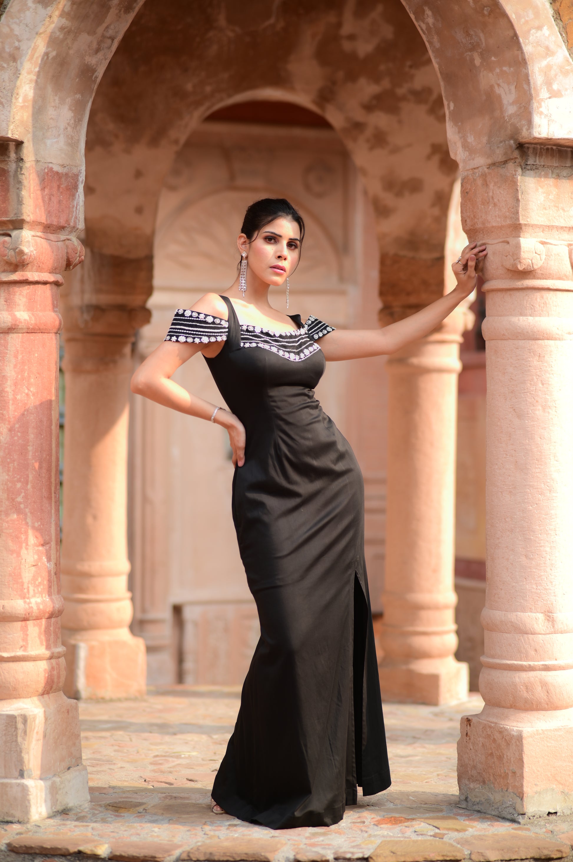 Luxe Midnight Off-Shoulder Slit Gown
