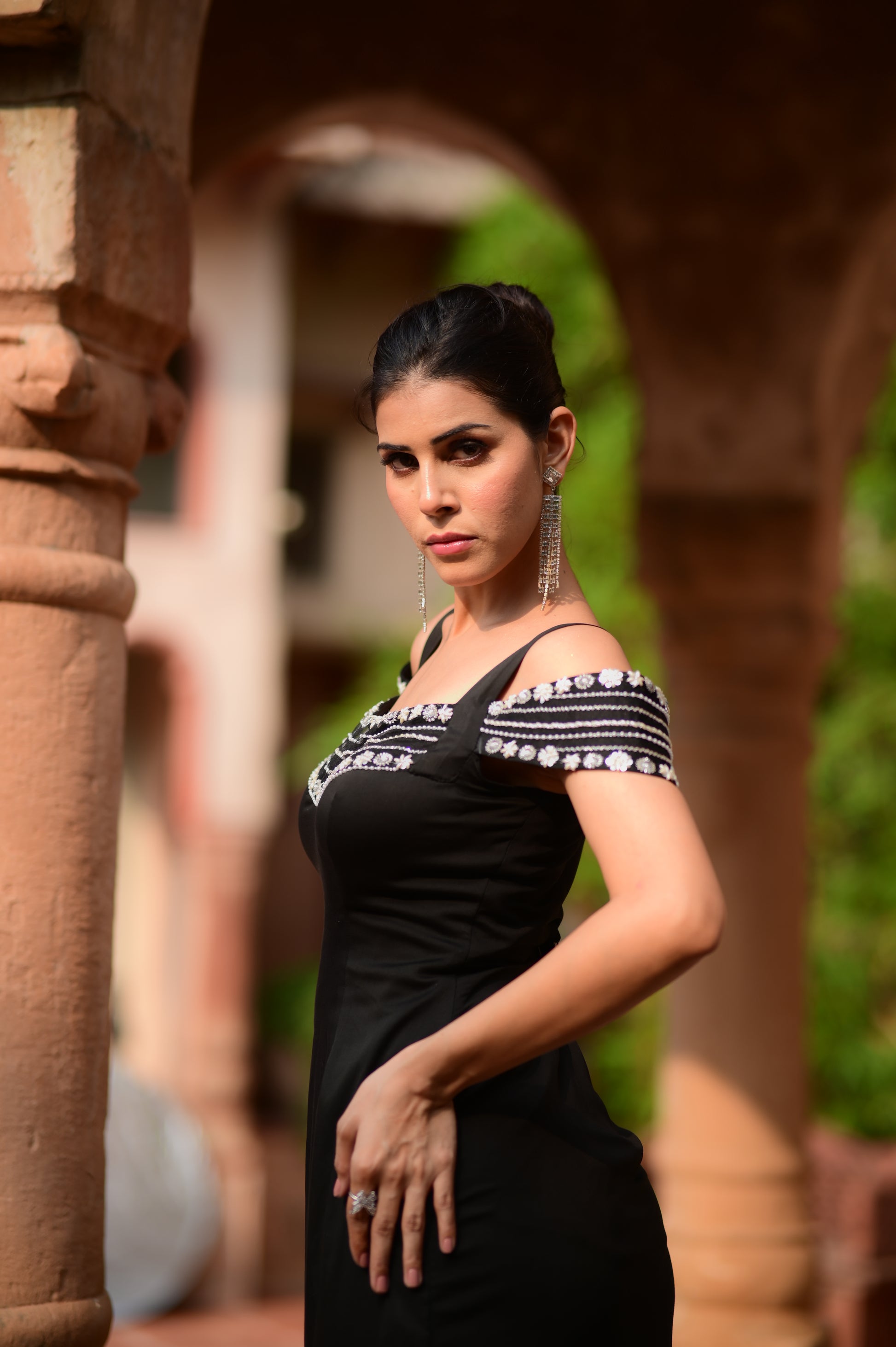 Luxe Midnight Off-Shoulder Slit Gown