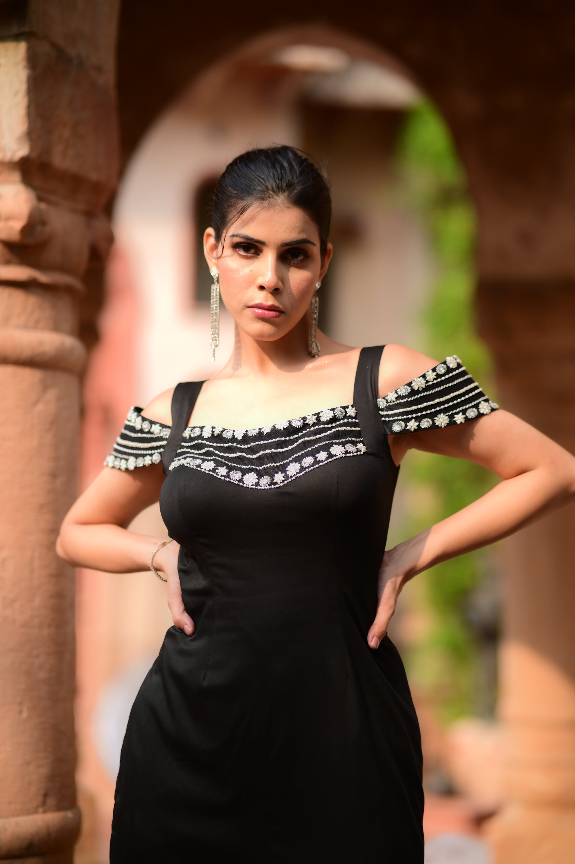 Luxe Midnight Off-Shoulder Slit Gown