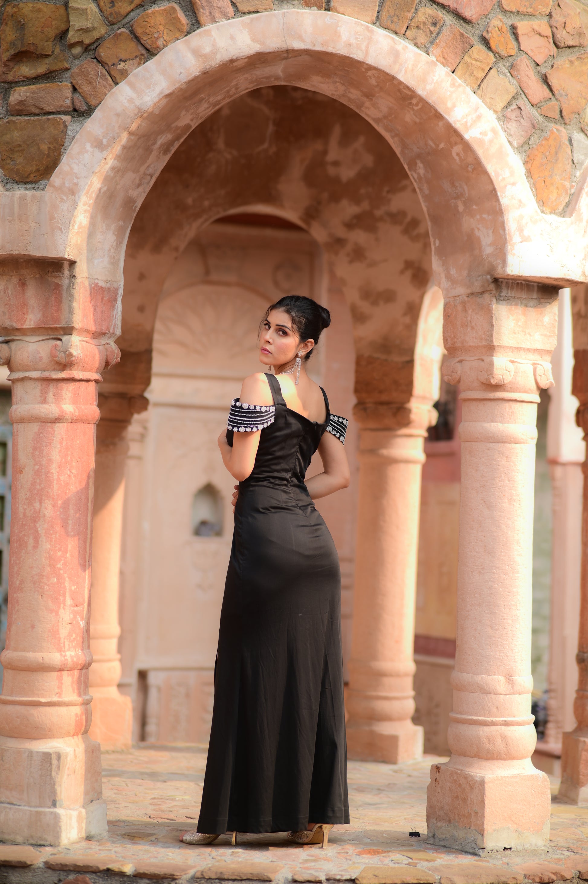 Luxe Midnight Off-Shoulder Slit Gown