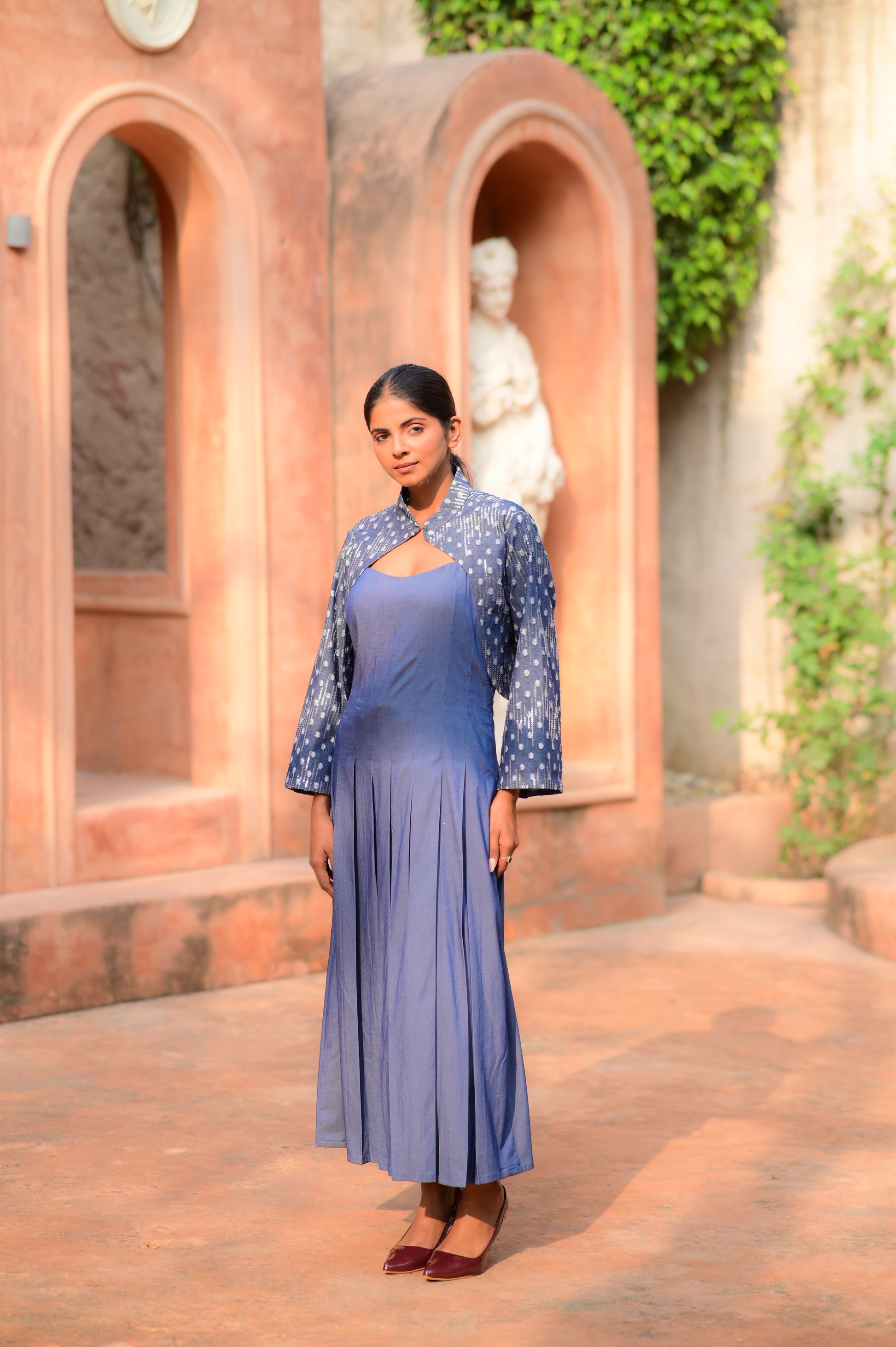 Indigo Pleated Maxi Dress