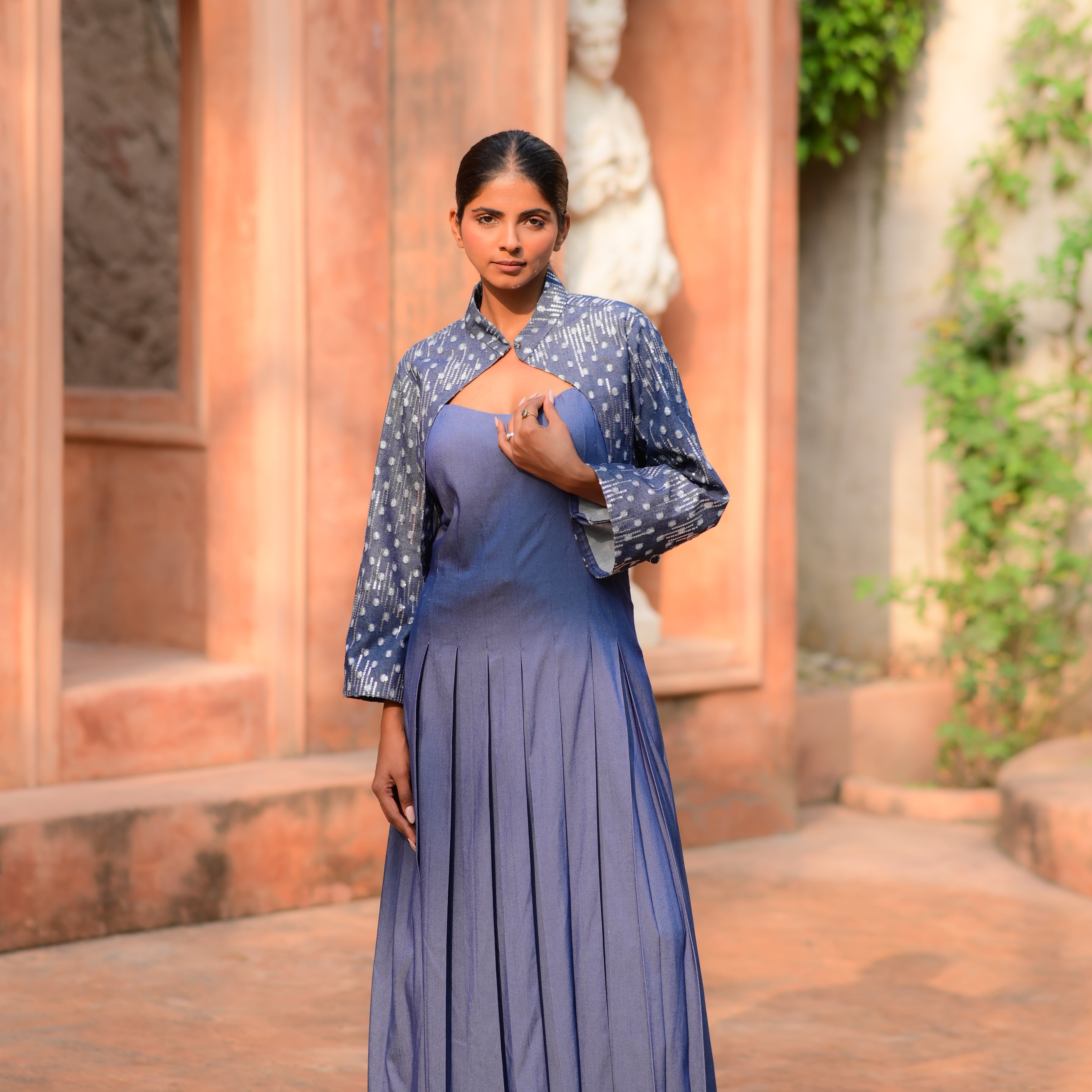 Indigo Pleated Maxi Dress
