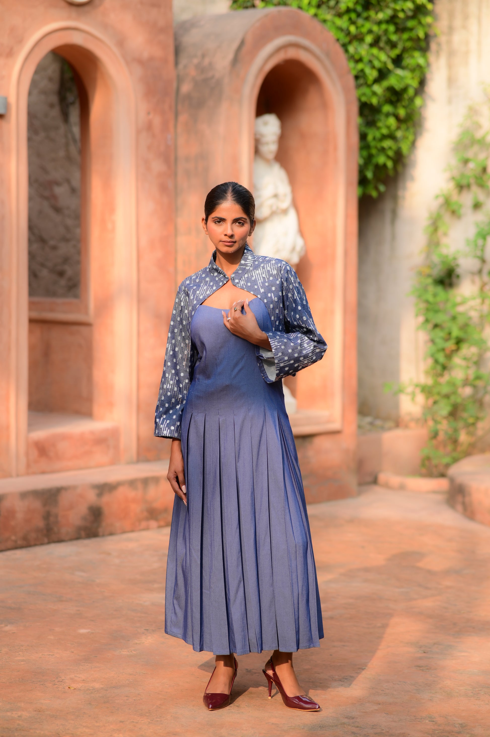 Indigo Pleated Maxi Dress