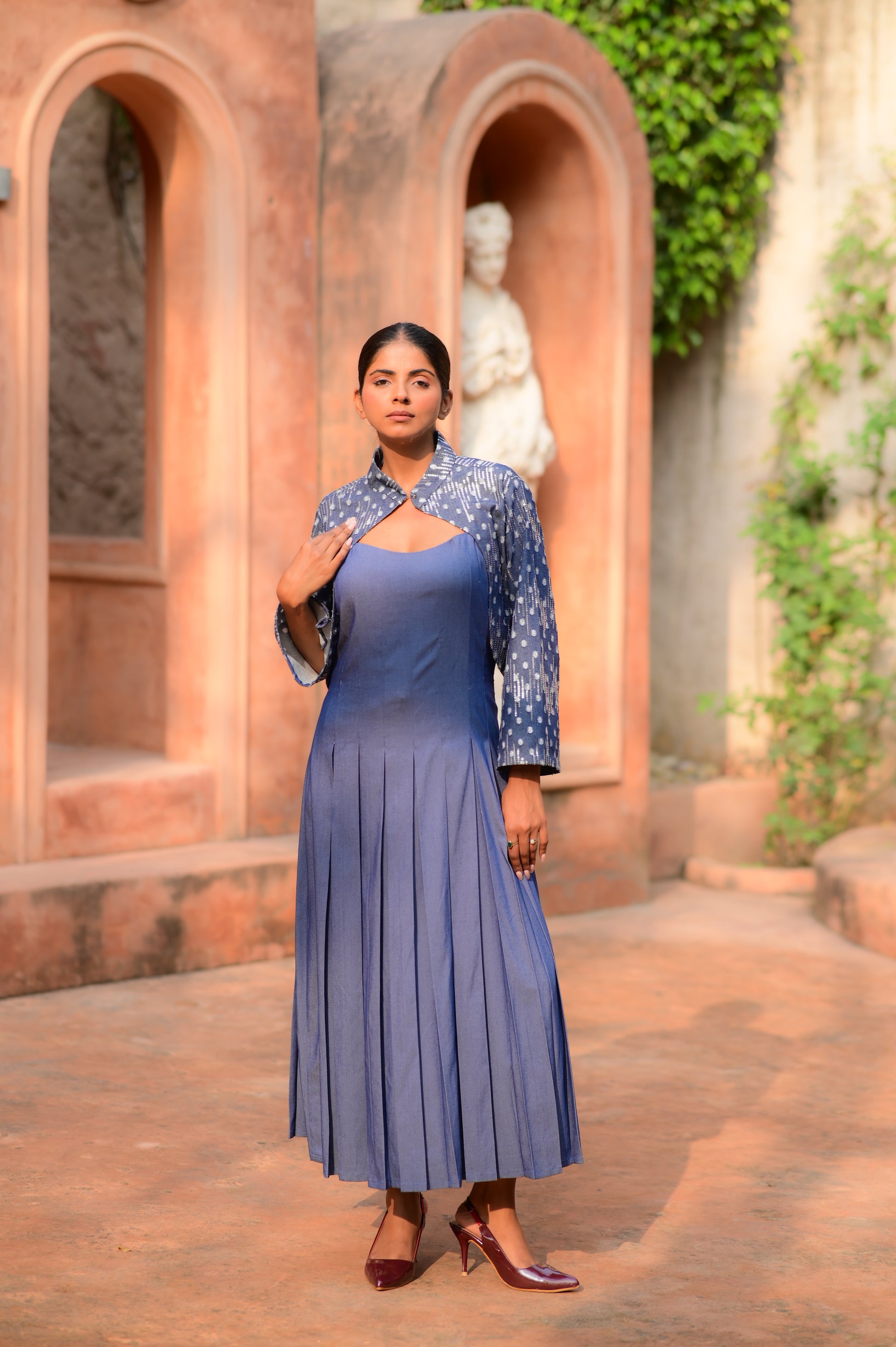 Indigo Pleated Maxi Dress