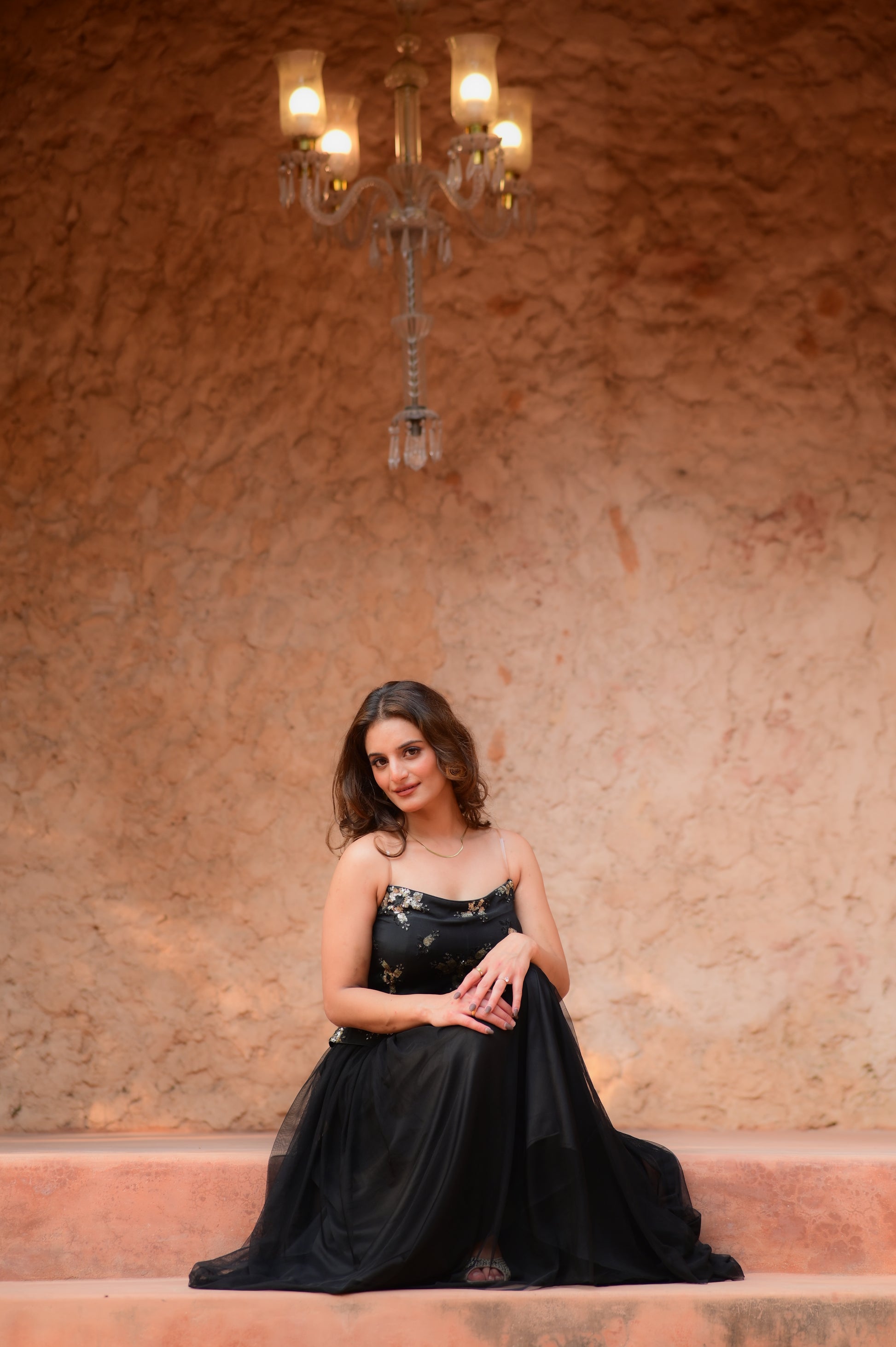 Midnight Blossom Satin & Tulle Ensemble